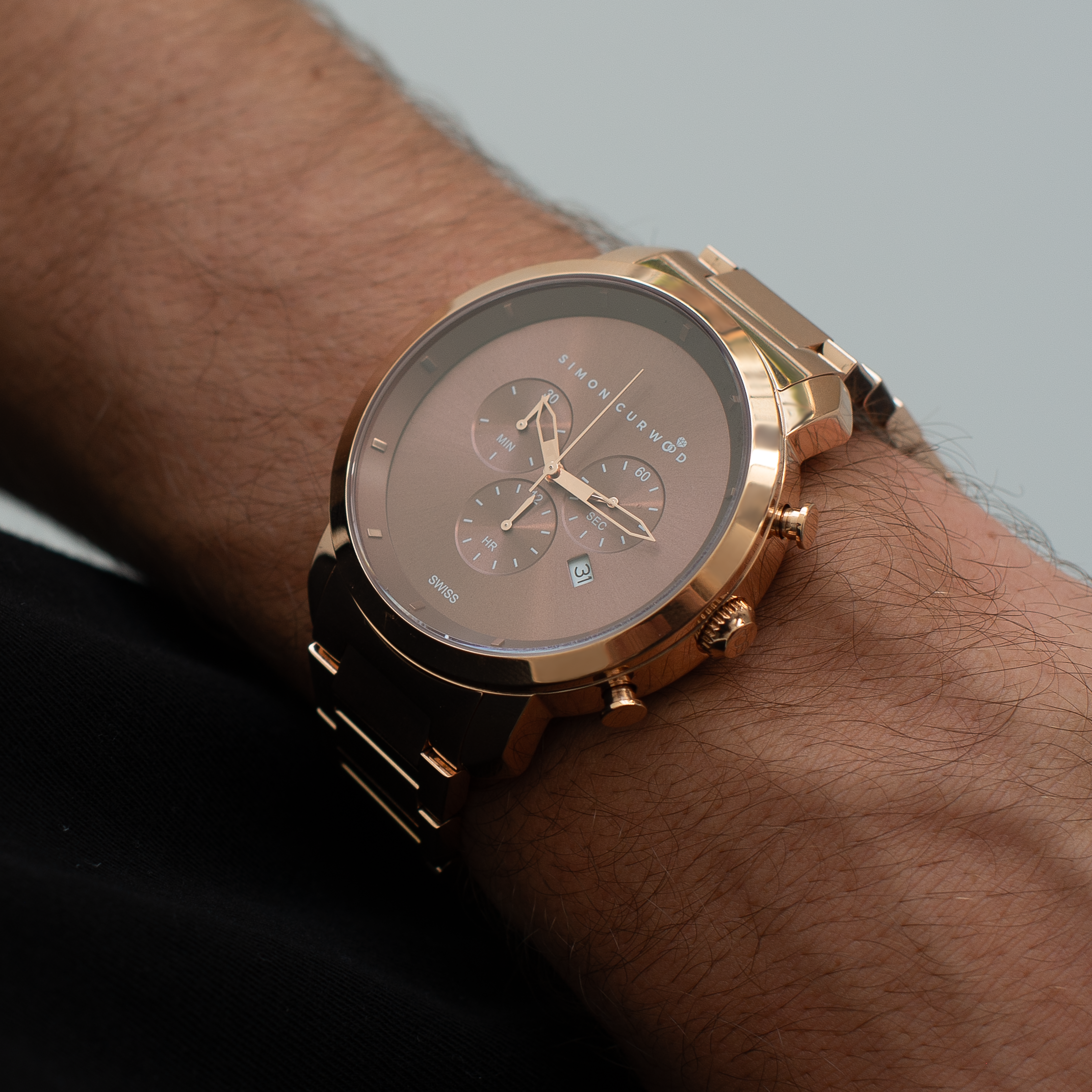 Stainless Steel Rose Tone Watch With Mocha Dial 45mm