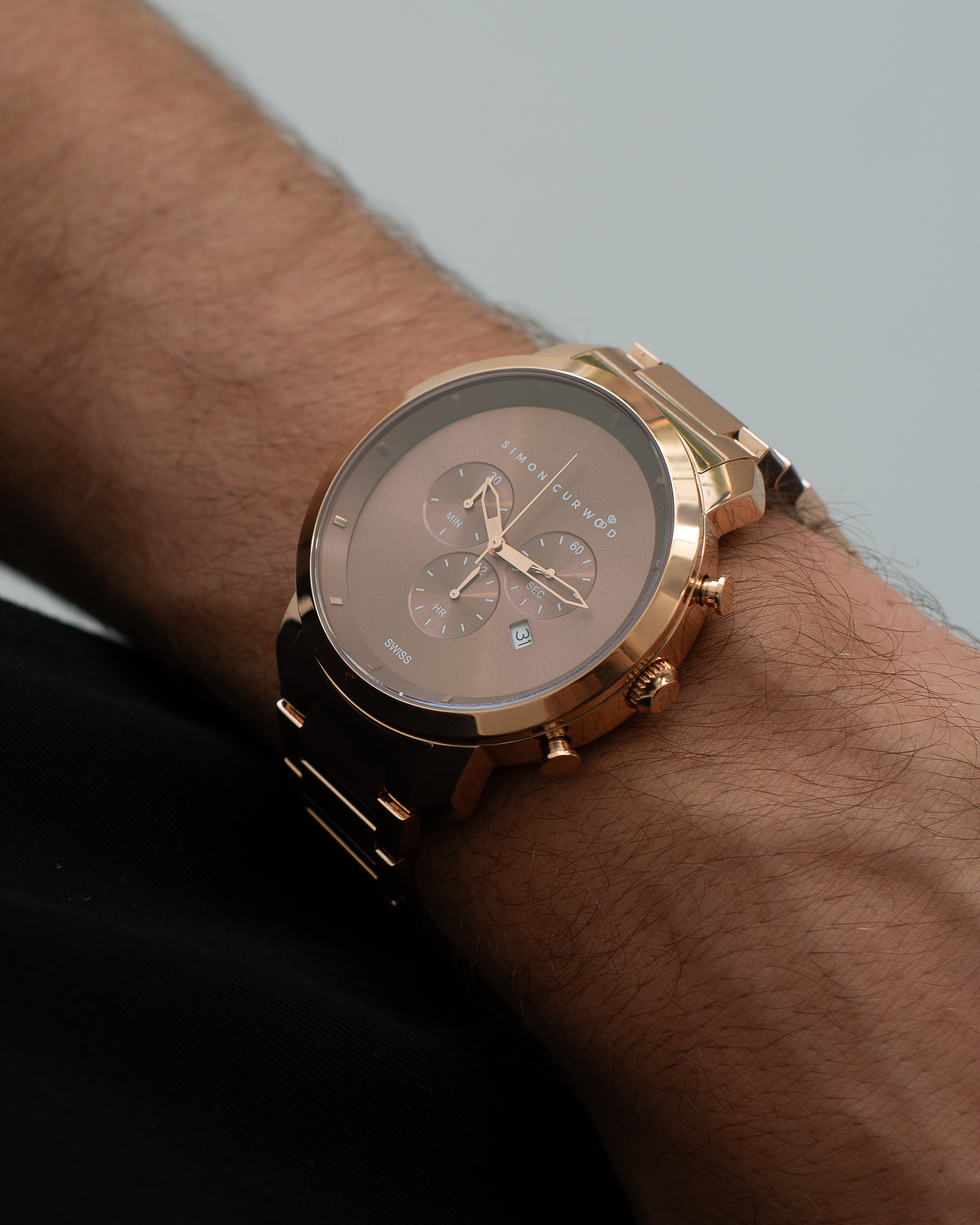 Stainless Steel Rose Tone Watch With Mocha Dial 45mm