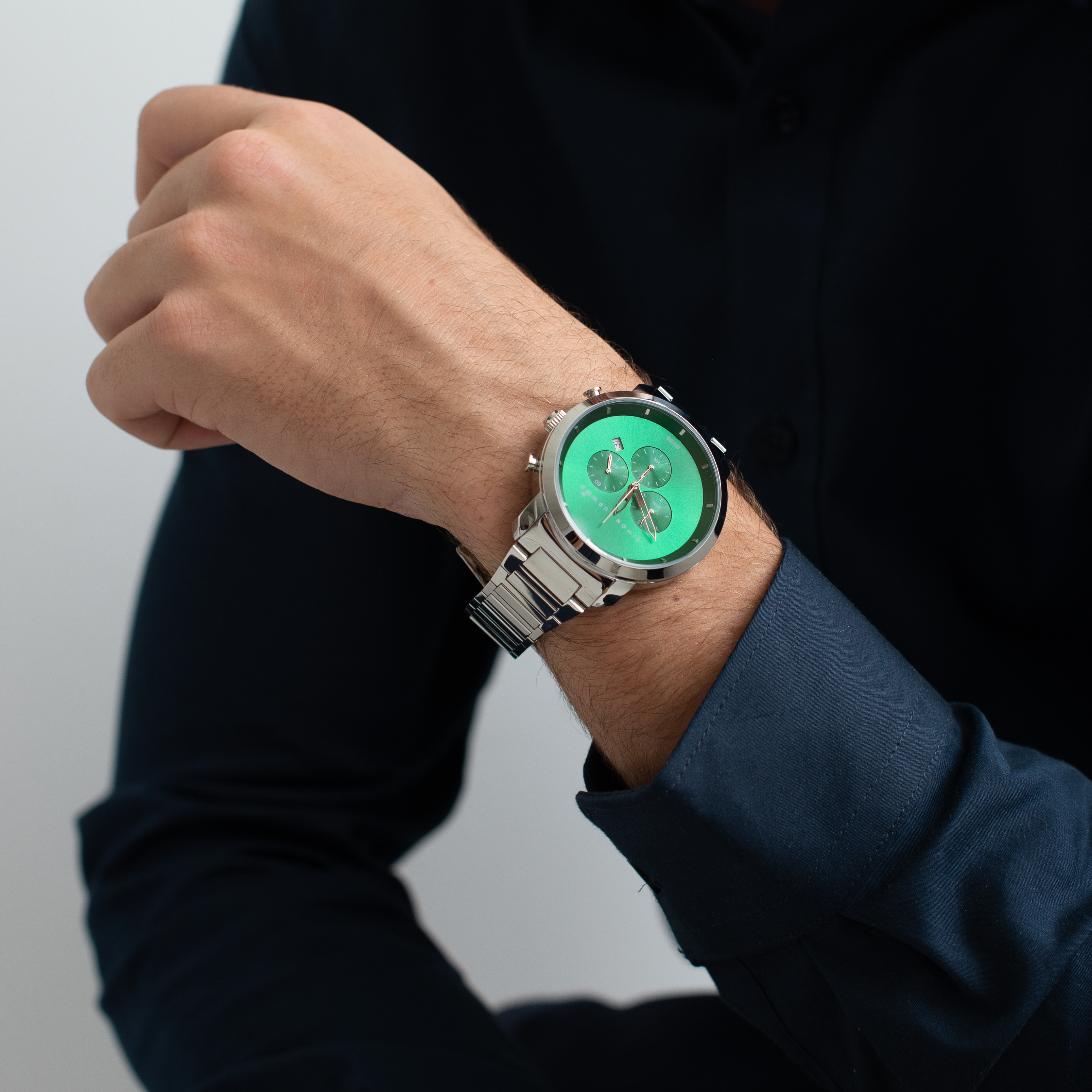 Stainless Steel Watch With Green Dial