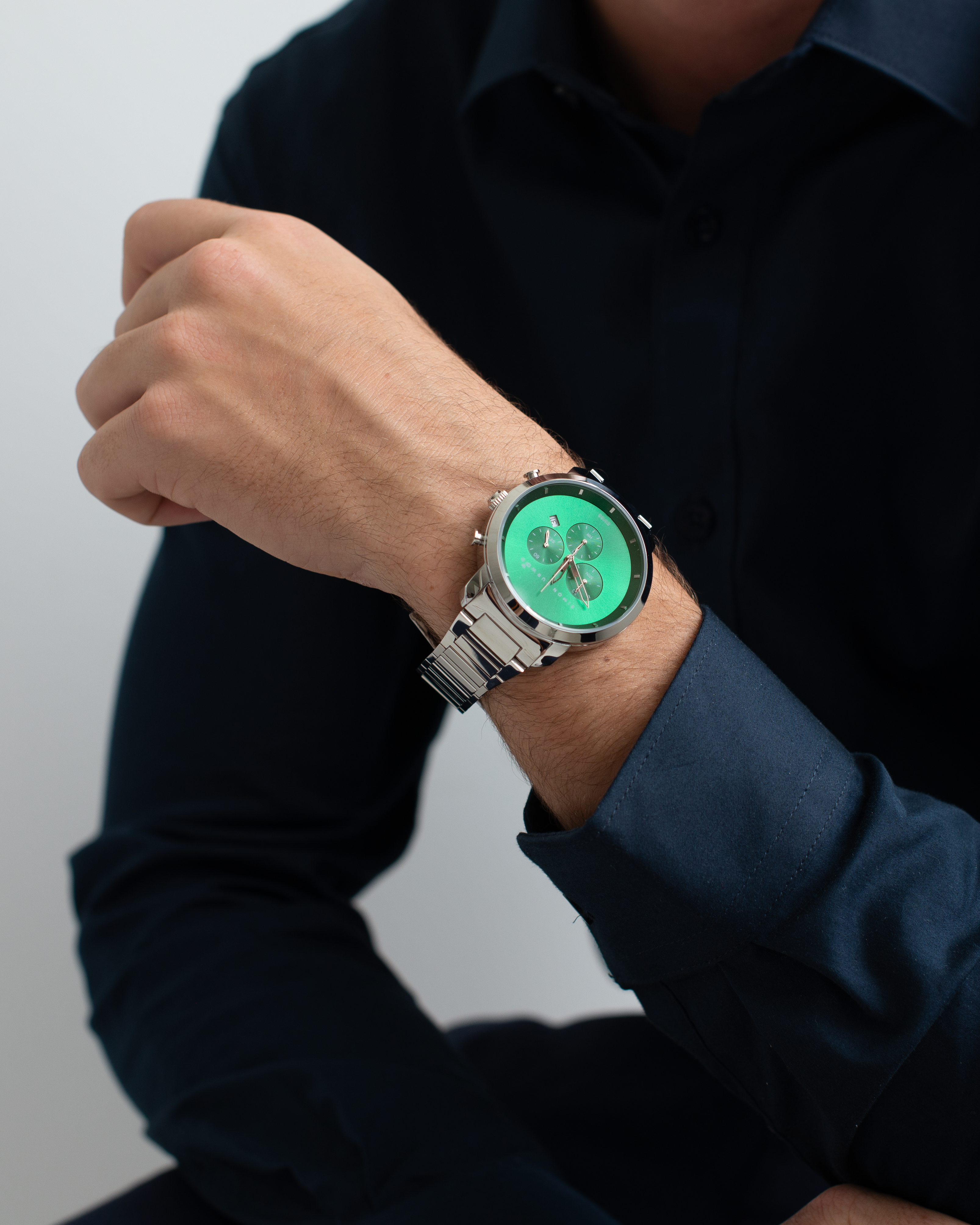Stainless Steel Watch With Green Dial