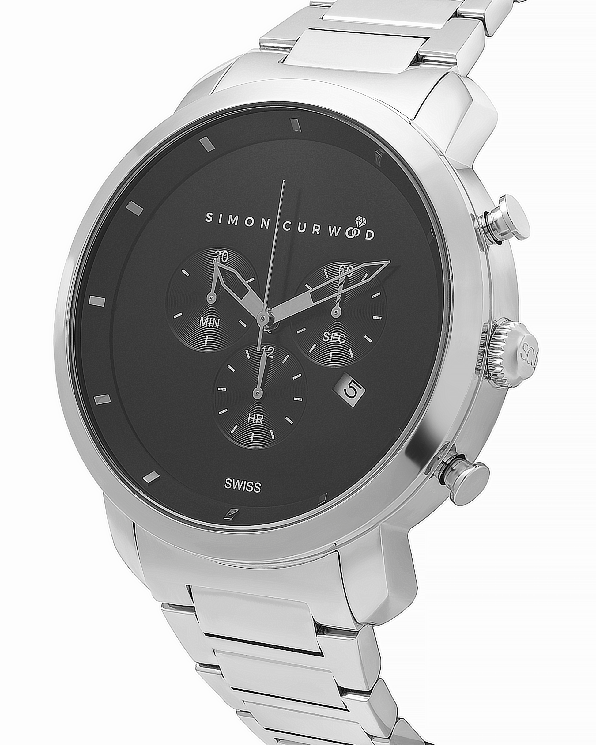 Stainless Steel Watch With Black Dial