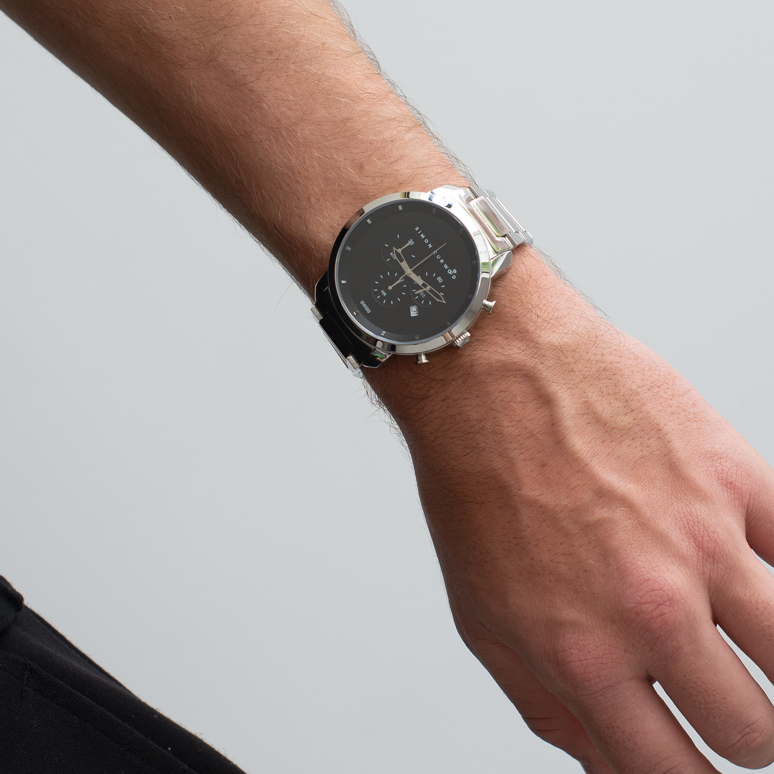 Stainless Steel Watch With Black Dial