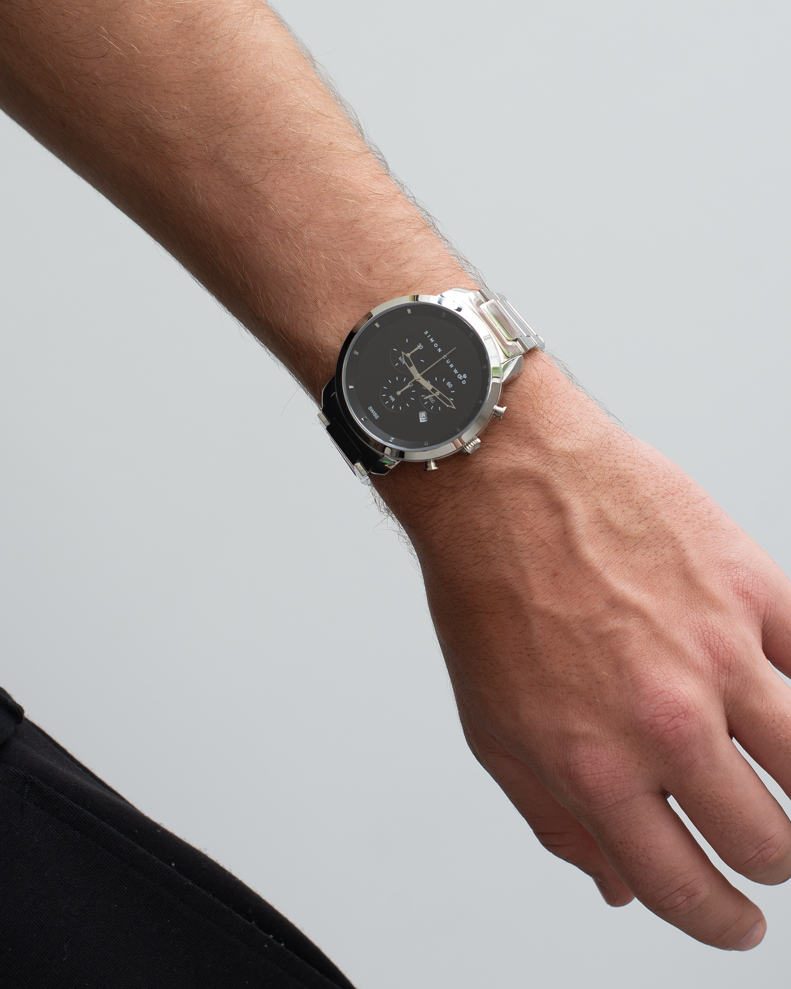 Stainless Steel Watch With Black Dial