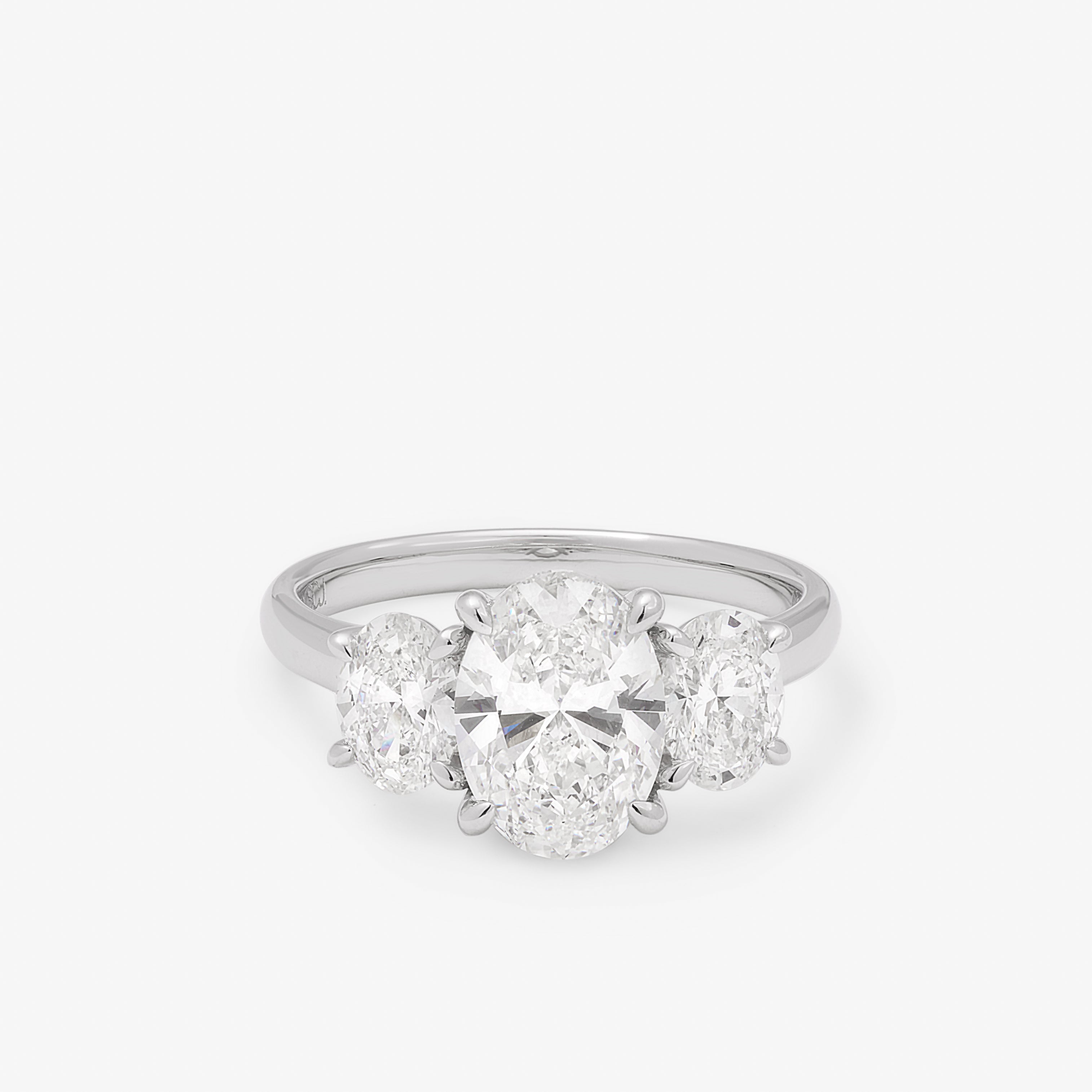 18K White Gold 2ct Oval Lab Diamond Centre Trilogy Ring