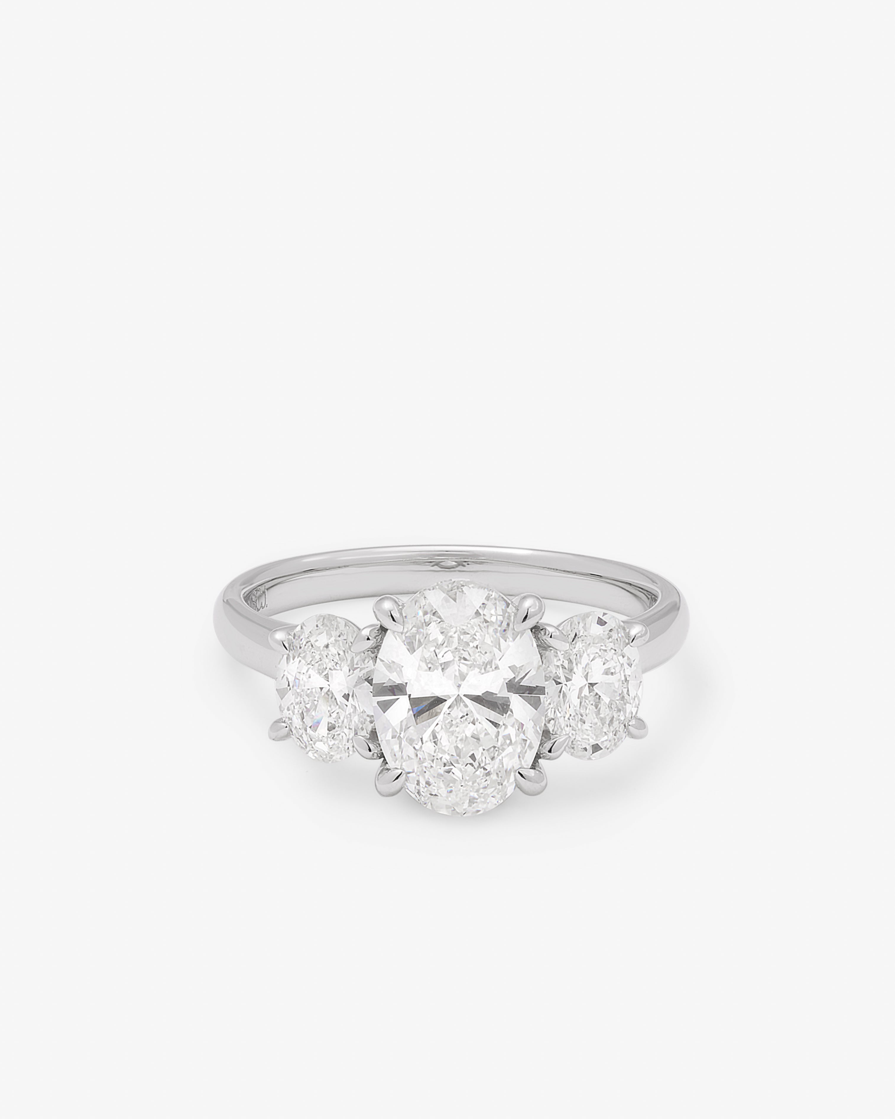 18K White Gold 2ct Oval Lab Diamond Centre Trilogy Ring