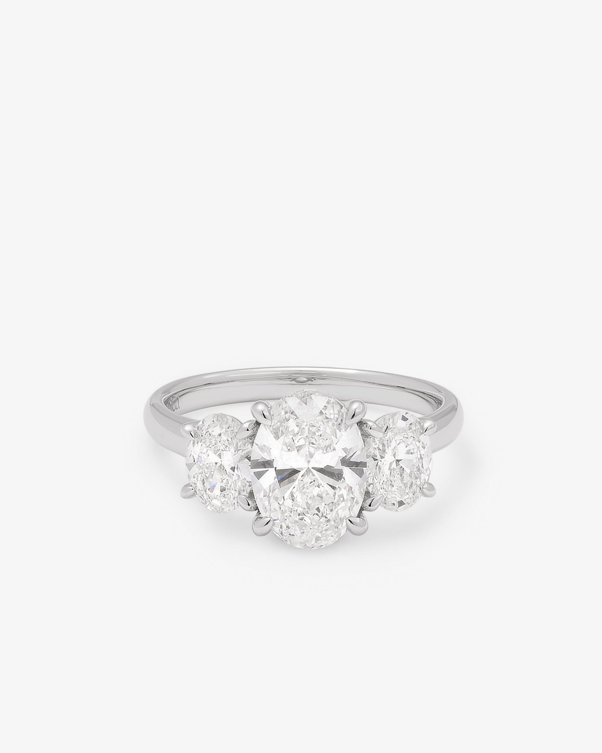 18K White Gold 2ct Oval Lab Diamond Centre Trilogy Ring