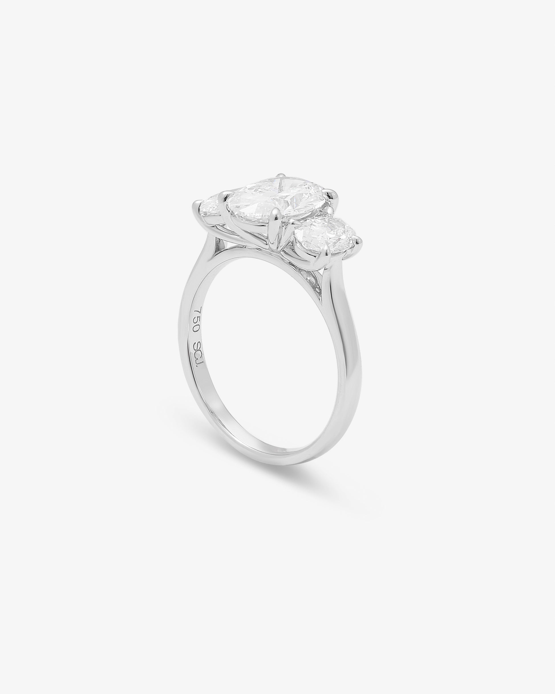 18K White Gold 2ct Oval Lab Diamond Centre Trilogy Ring