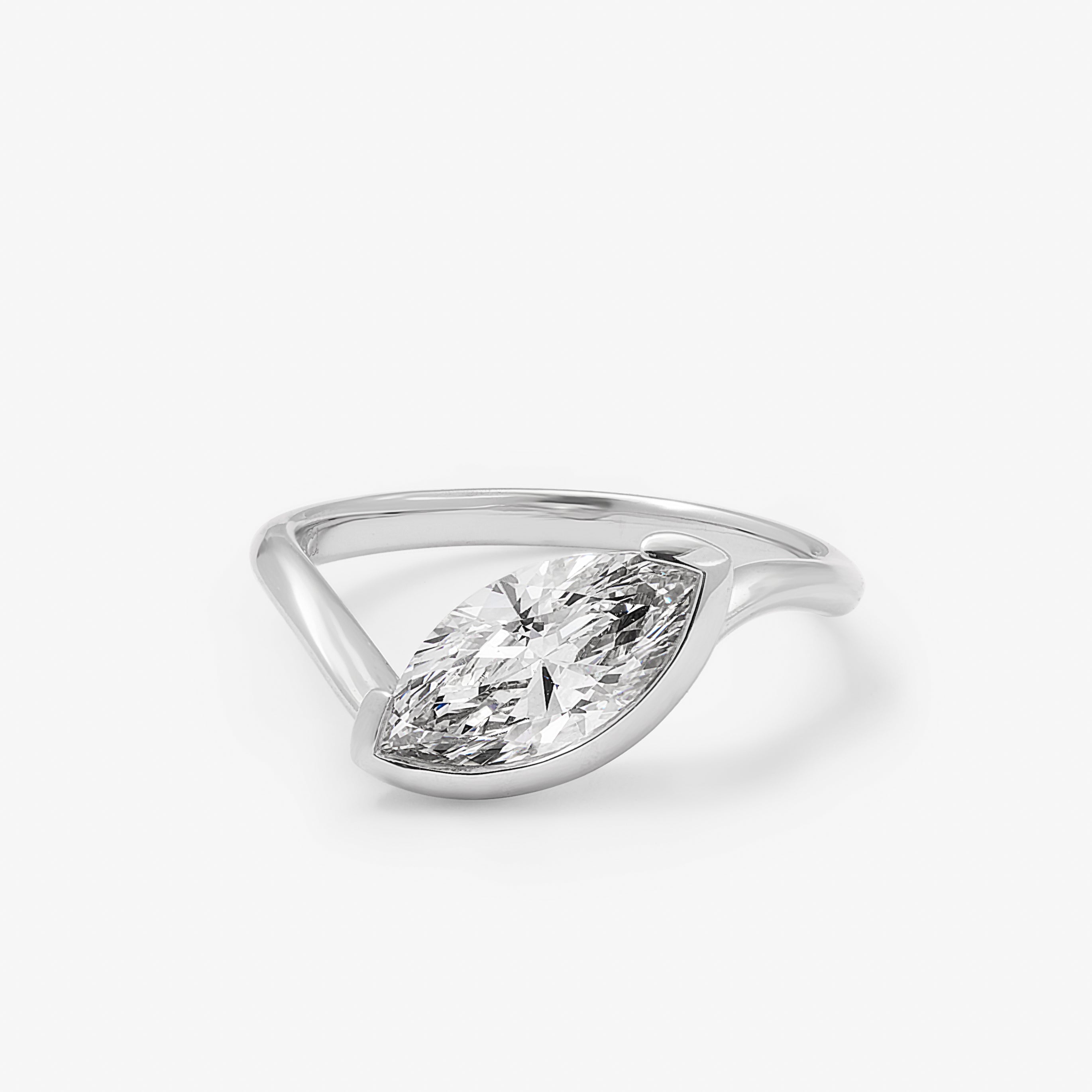 18K White Gold 1.5ct Marquise Lab Diamond Semi Bezel Angle Set Ring