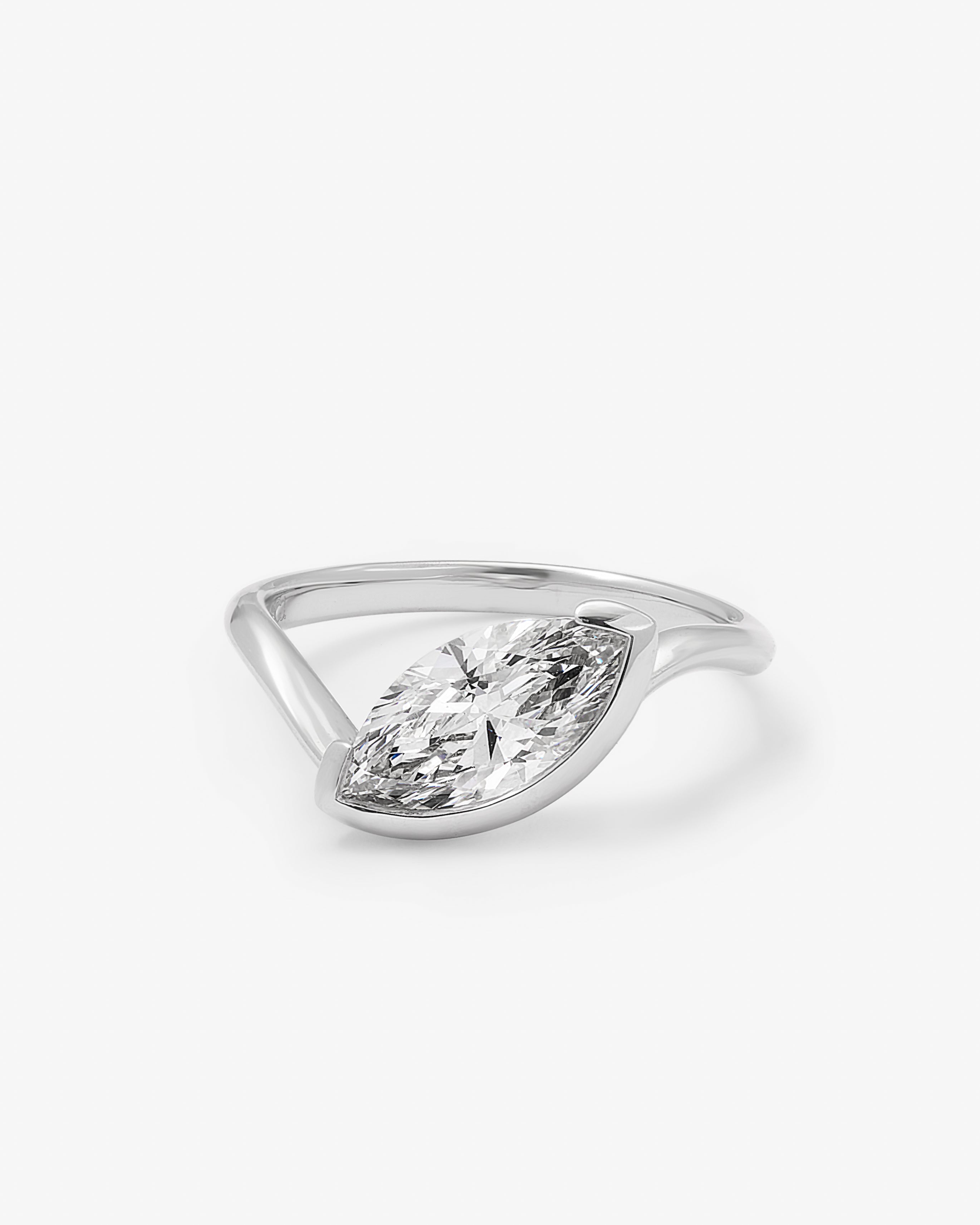 18K White Gold 1.5ct Marquise Lab Diamond Semi Bezel Angle Set Ring
