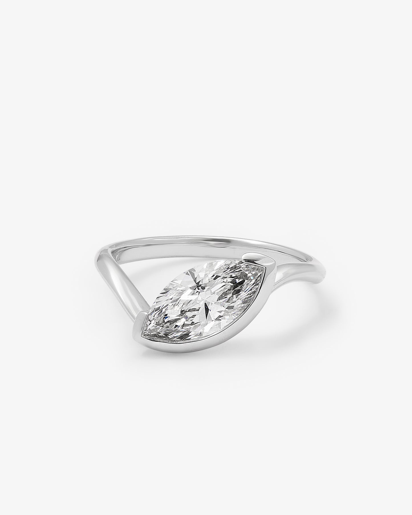 18K White Gold 1.5ct Marquise Lab Diamond Semi Bezel Angle Set Ring