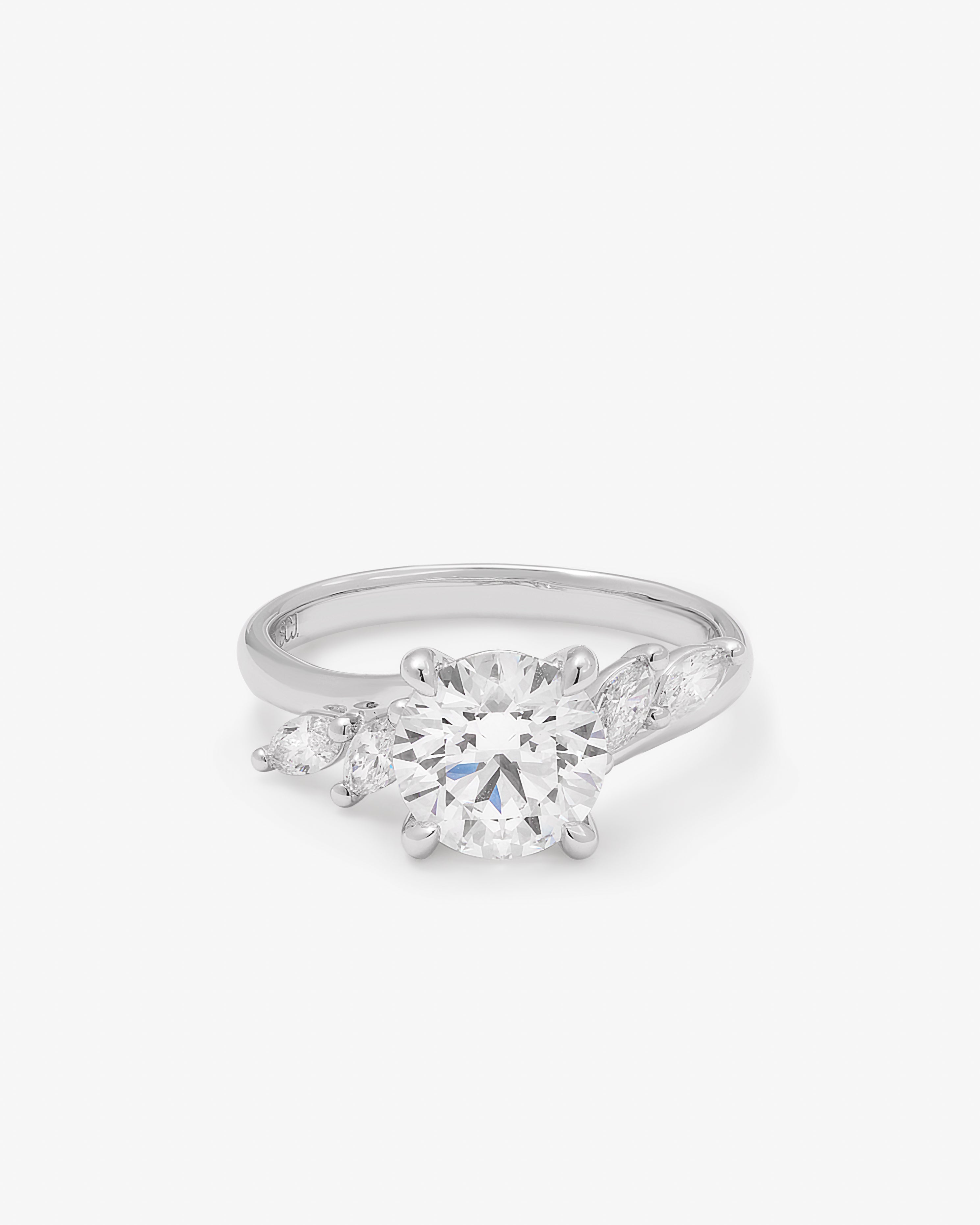 18K White Gold 2.0ct Brilliant Lab Diamond Centre With Marquise Shoulders Ring