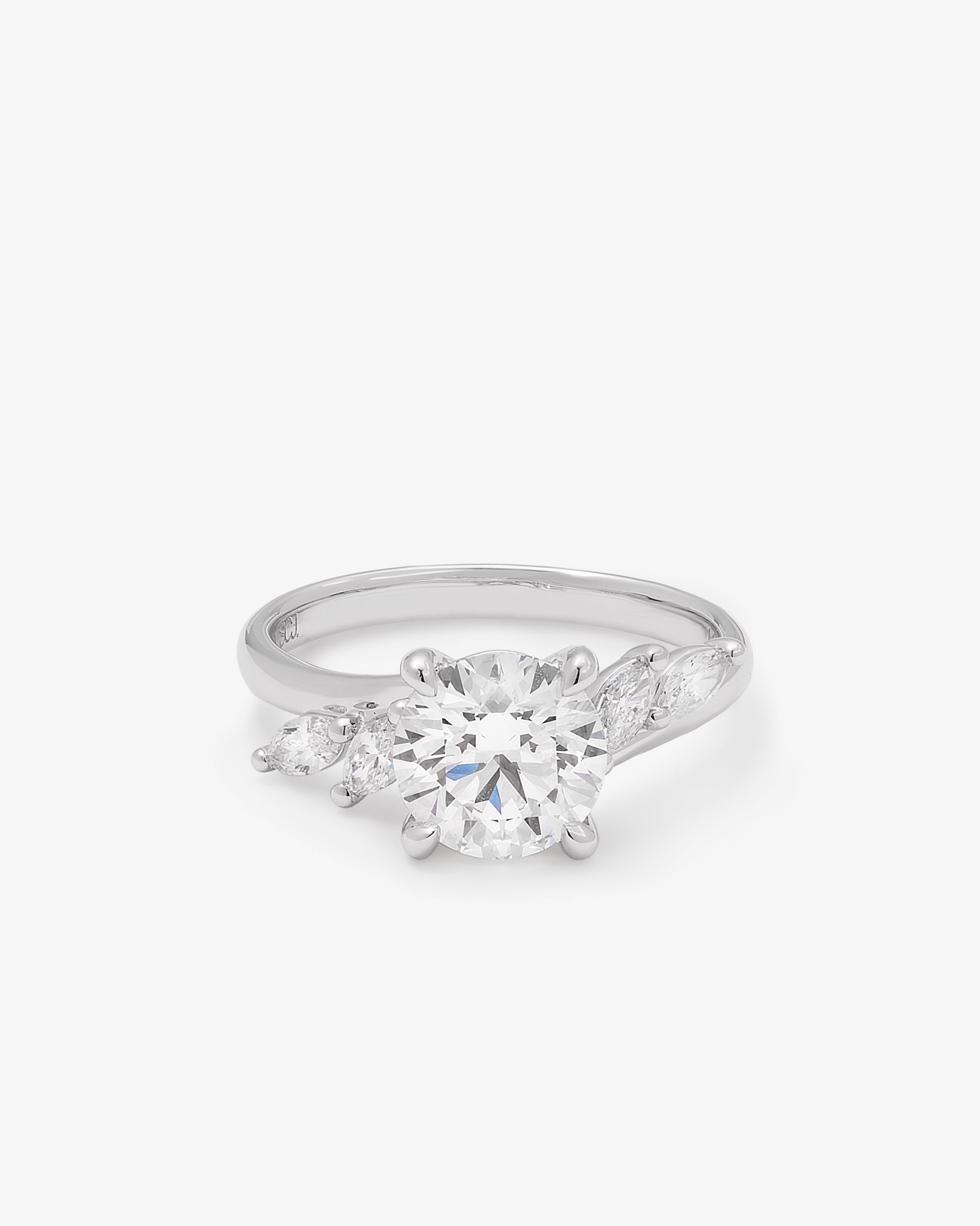 18K White Gold 2.0ct Brilliant Lab Diamond Centre With Marquise Shoulders Ring