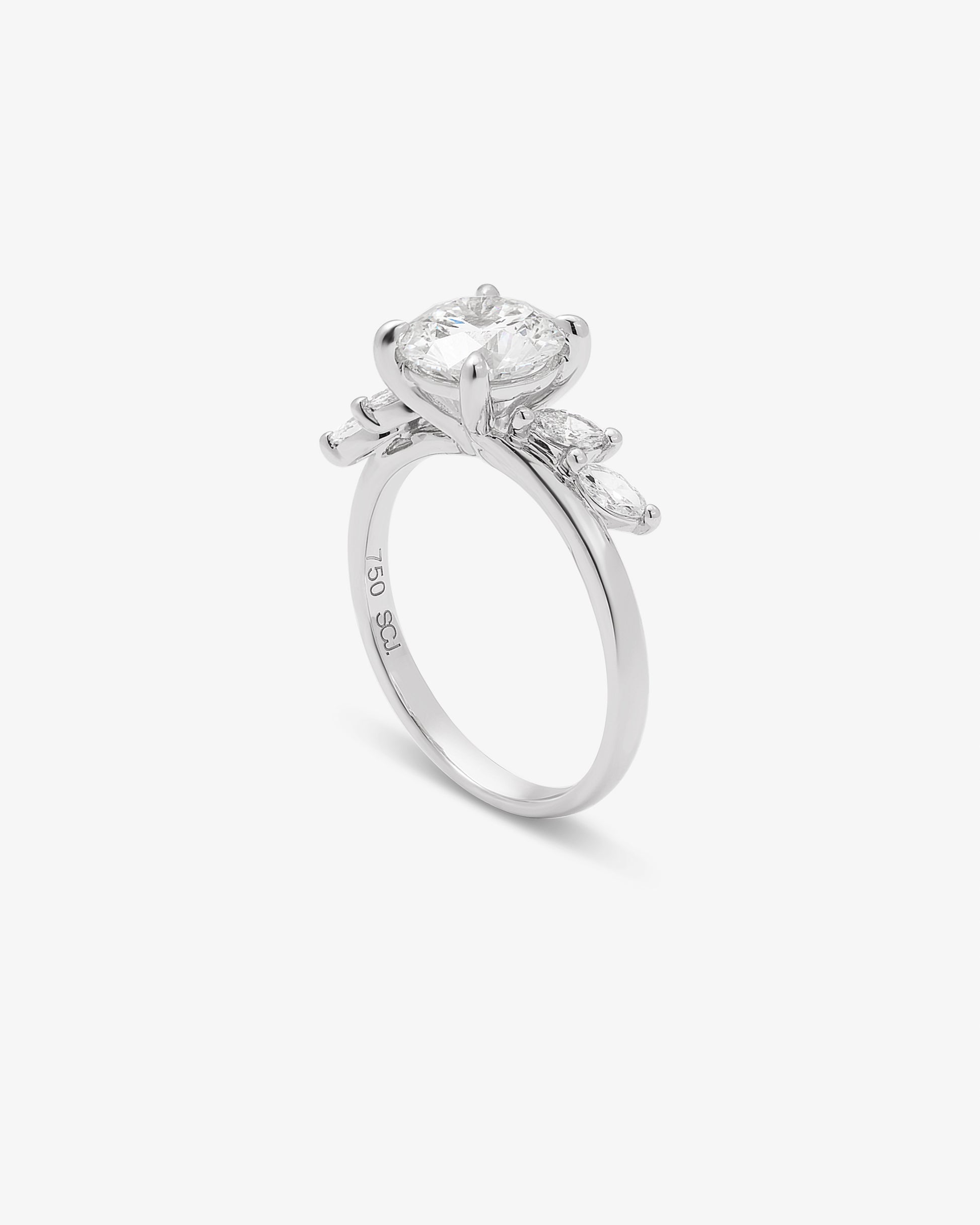 18K White Gold 2.0ct Brilliant Lab Diamond Centre With Marquise Shoulders Ring
