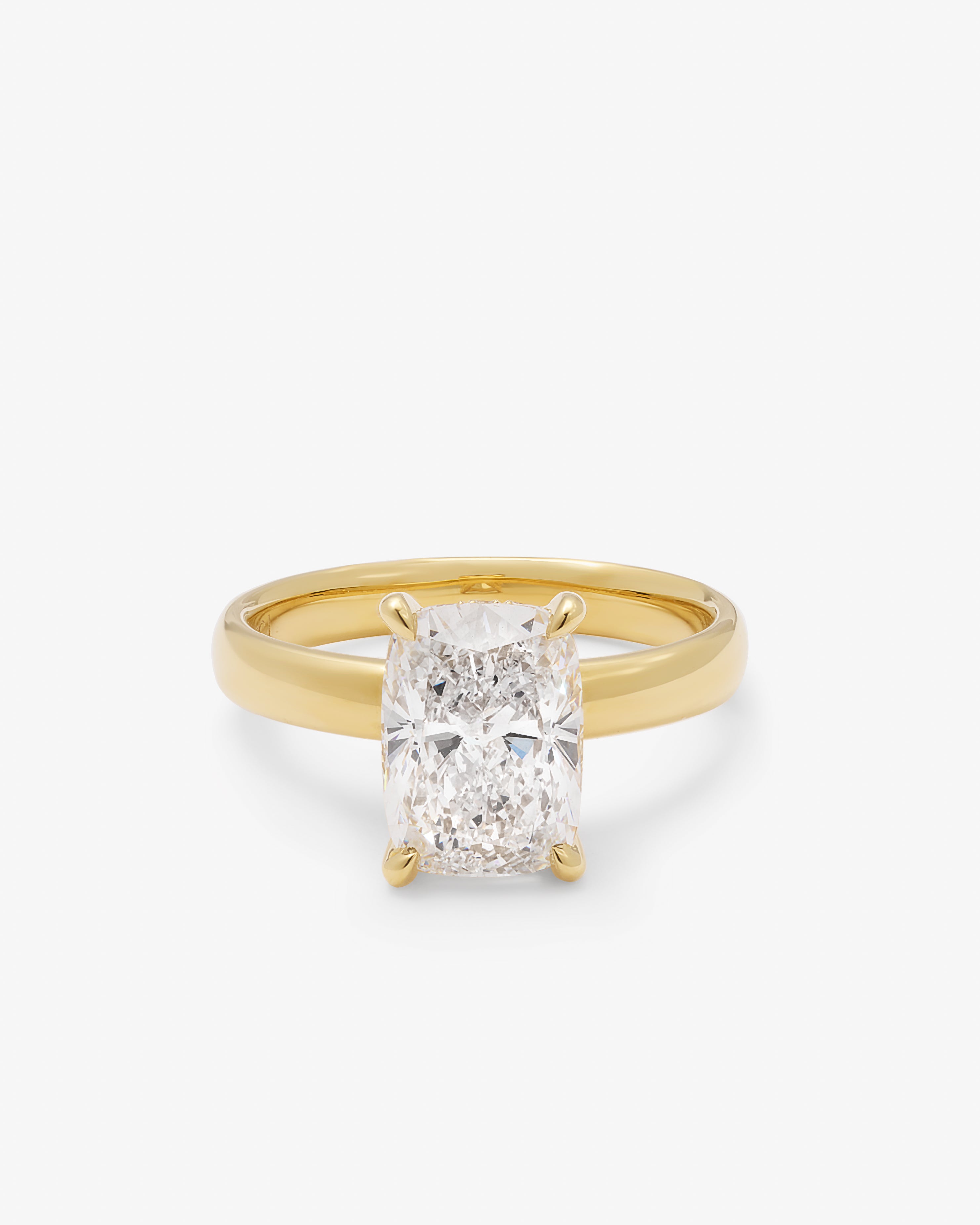 18K Yellow Gold 3ct Elongated Cushion Lab Diamond Solitaire With Diamond Gallery Ring