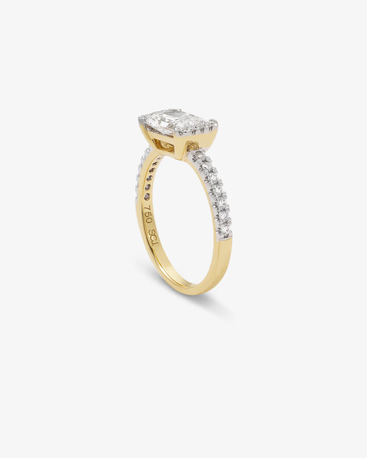 18K Yellow Gold 1.5ct East/West Radiant Lab Diamond With Lab Brilliant Sides and Shoulders Ring 1.75tdw