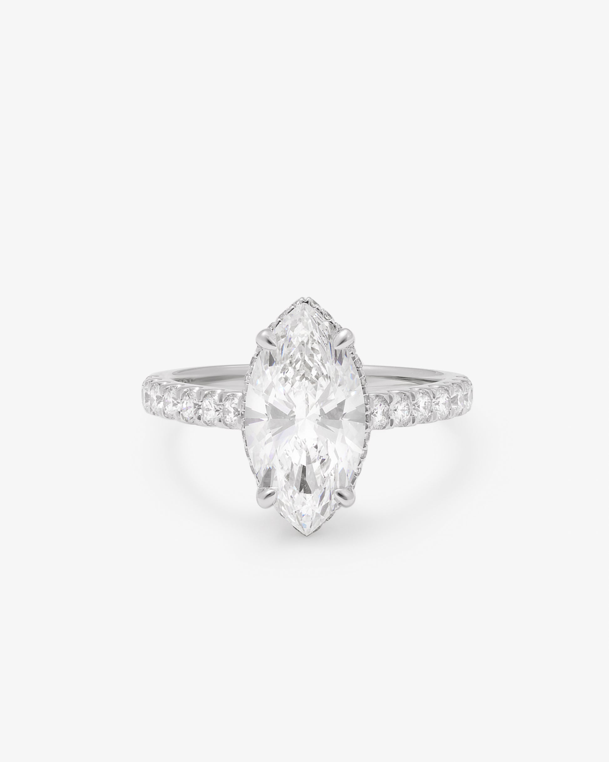 18K White Gold 3ct Marquise Lab Diamond Solitaire With Brilliant Lab Diamond Shoulders Gallery and Bridge Ring