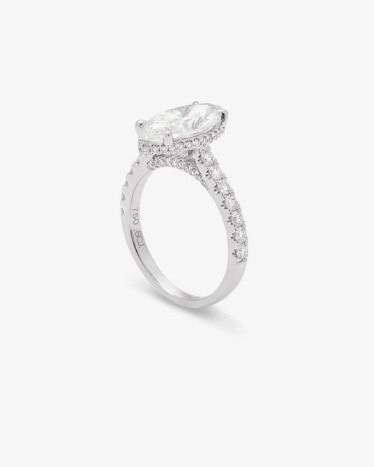 18K White Gold 3ct Marquise Lab Diamond Solitaire With Brilliant Lab Diamond Shoulders Gallery and Bridge Ring 3.8tdw