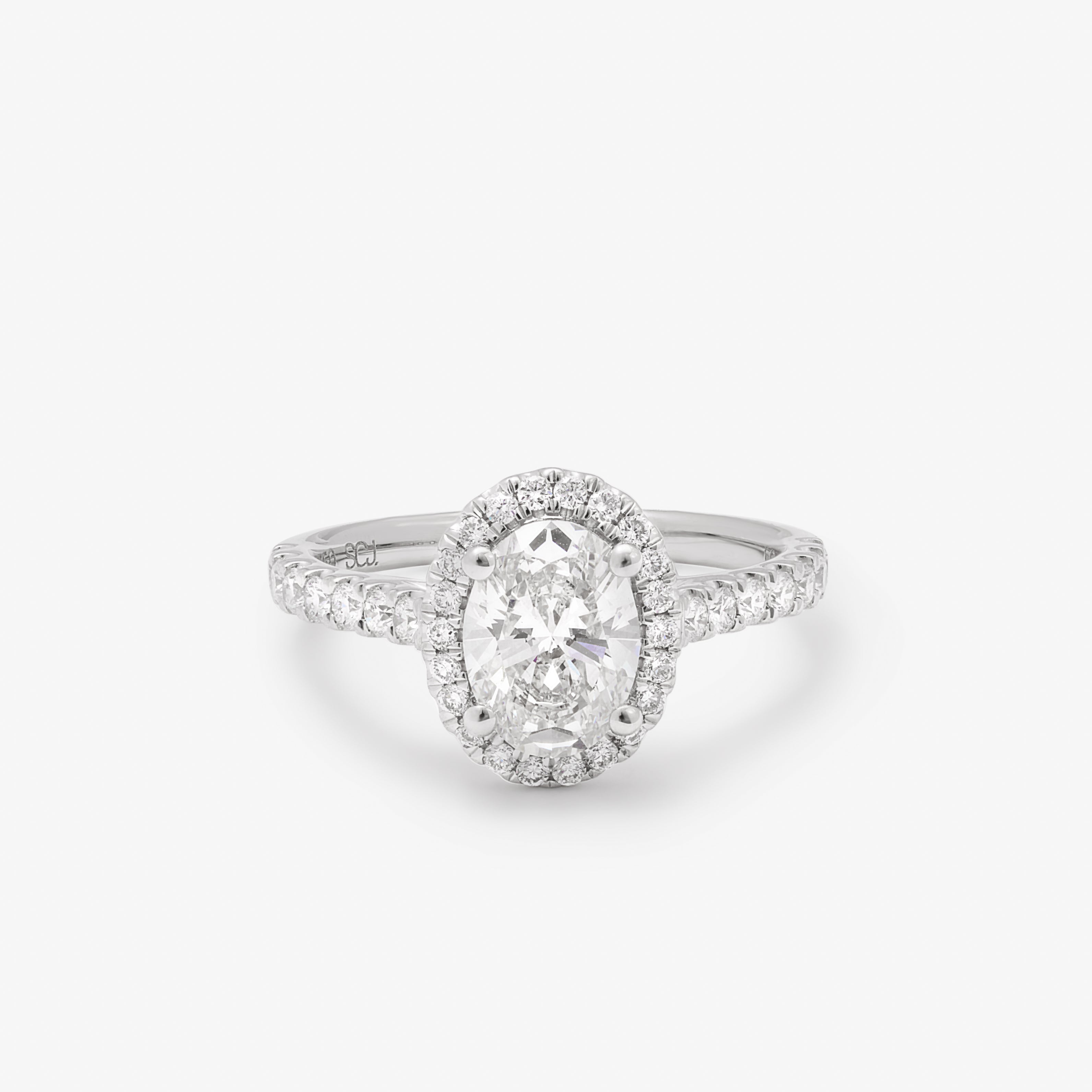 18K White Gold 1.5ct Oval Lab Diamond With Lab Diamond Halo And Shoulders Ring