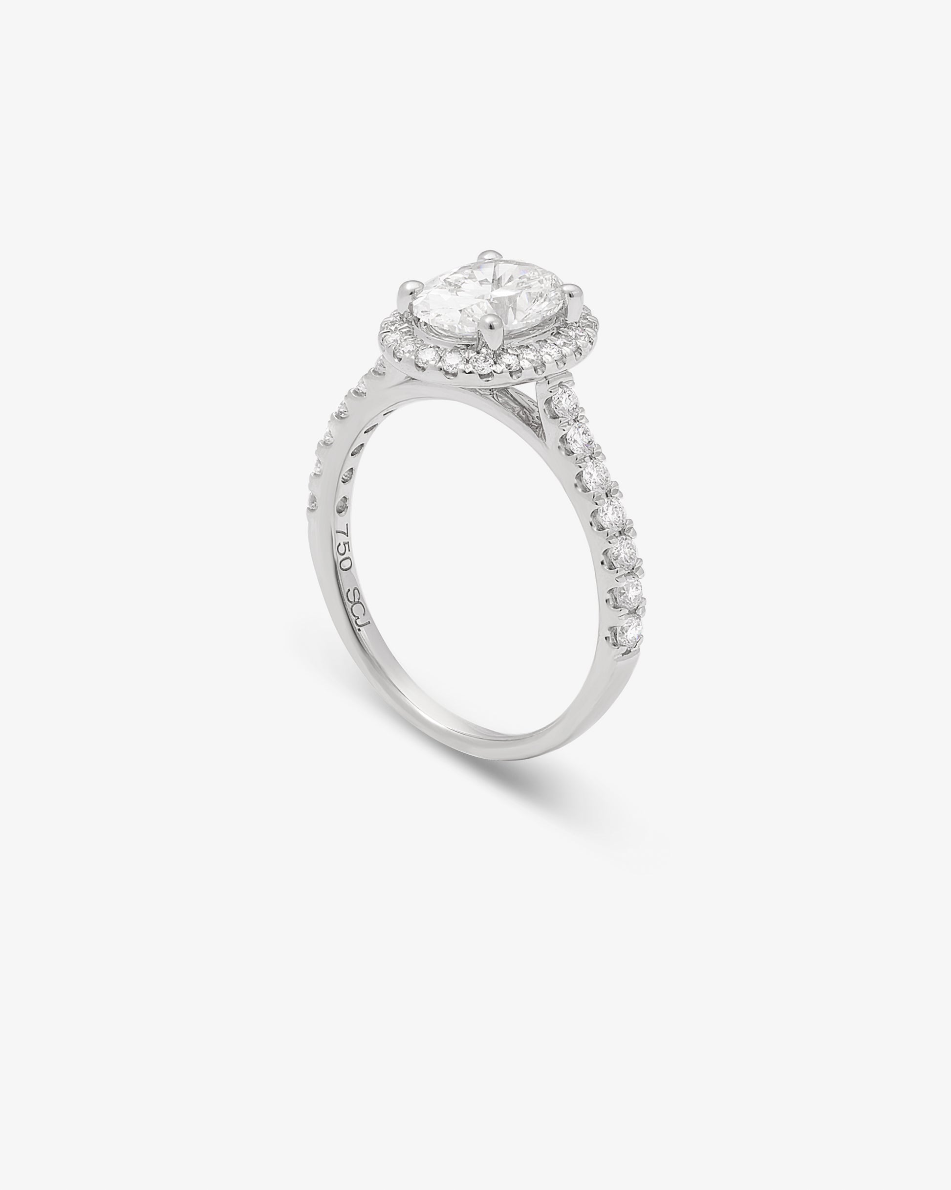 18K White Gold 1.5ct Oval Lab Diamond With Lab Diamond Halo And Shoulders Ring