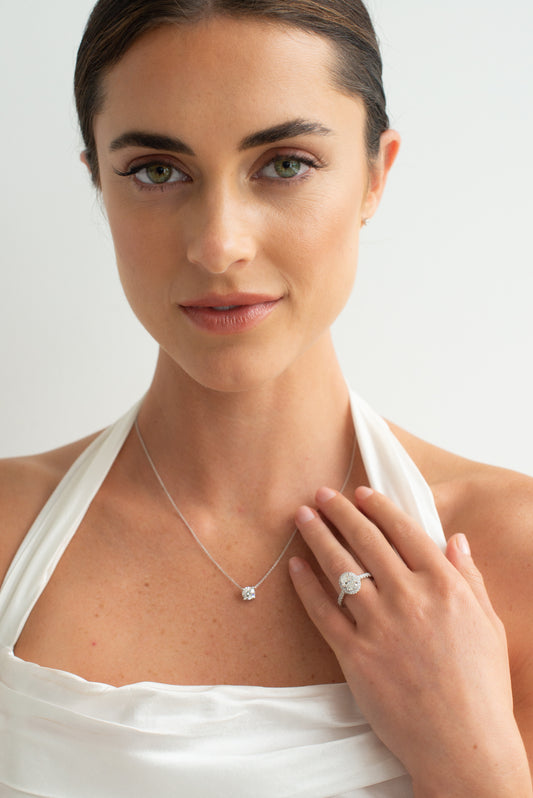 18K White Gold 1.5ct Oval Lab Diamond Centre With Brilliant Lab Diamond Halo And Shoulders Ring 2.0tdw