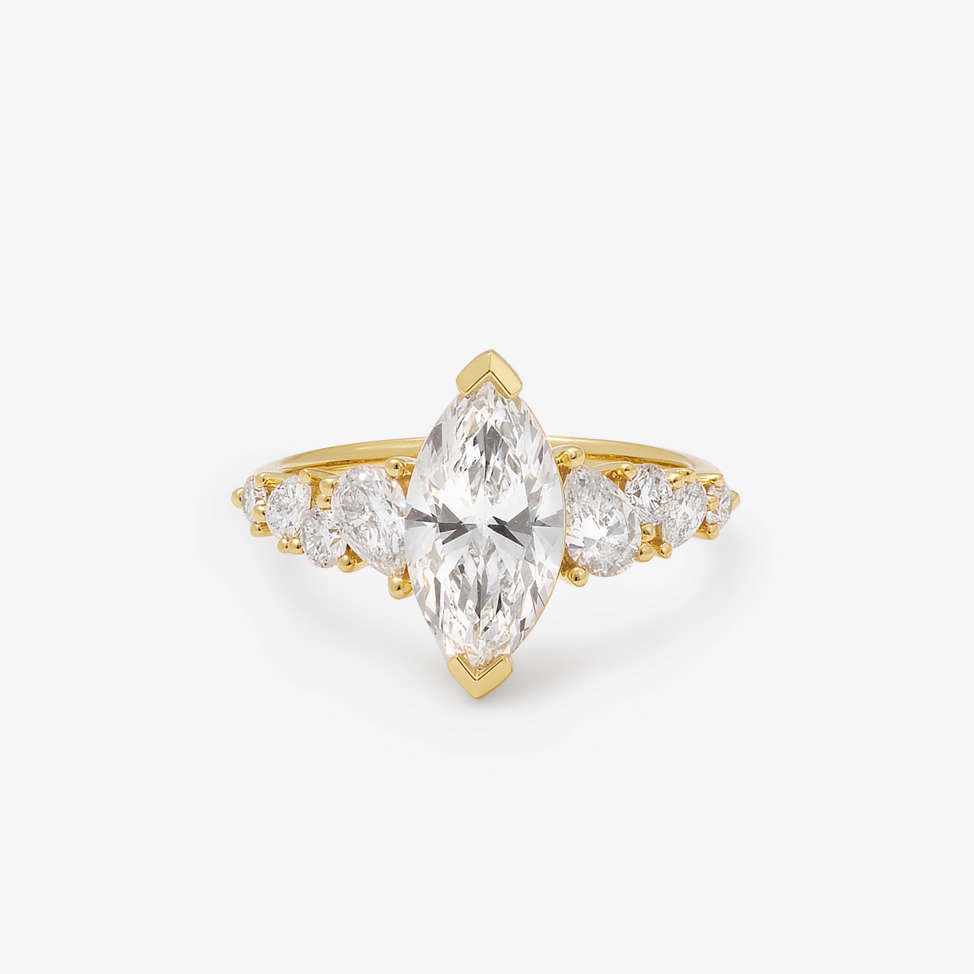 18K Yellow Gold 2.0ct Marquise Lab Diamond Centre With Pear And Brilliant Shoulders Ring