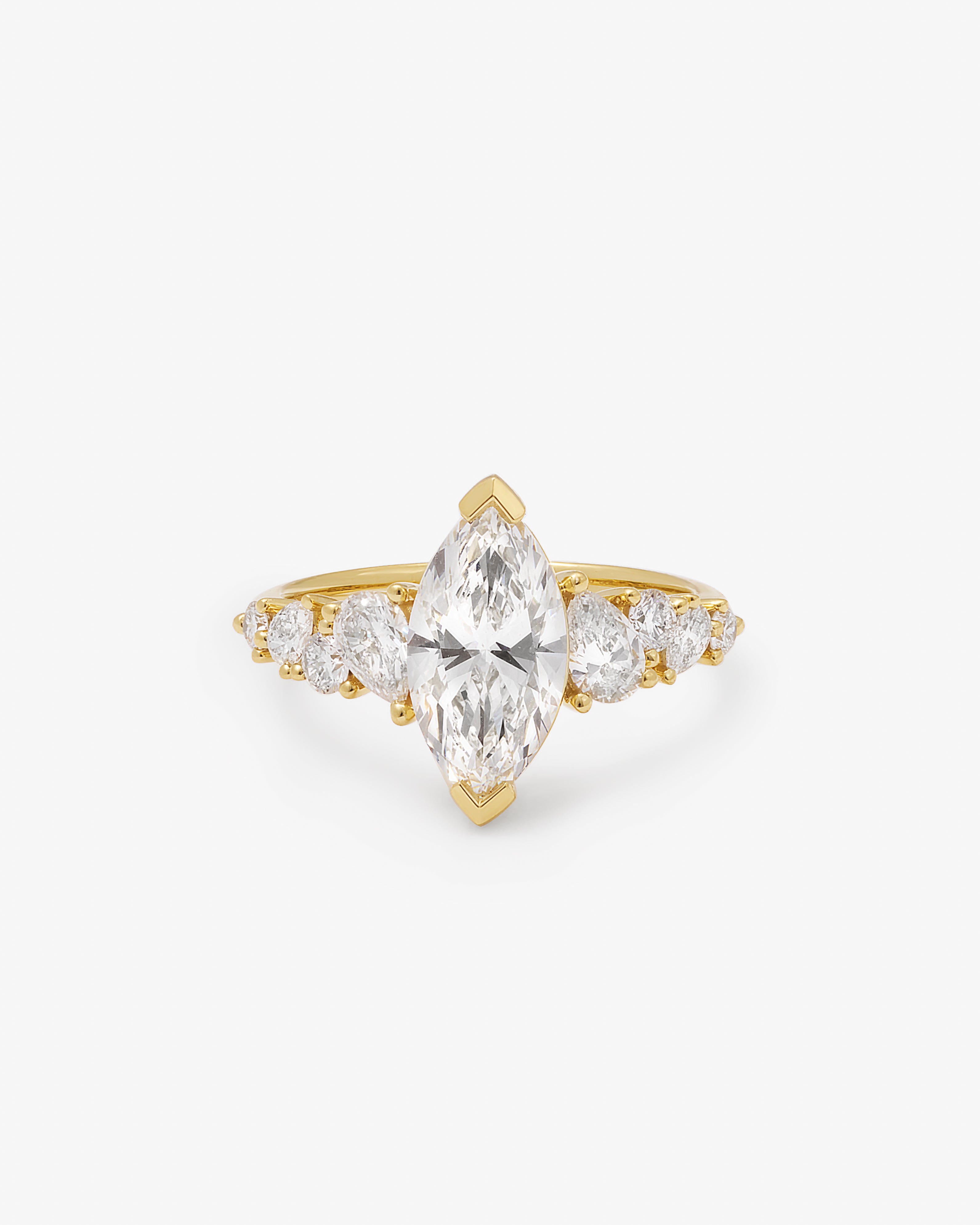 18K Yellow Gold 2.0ct Marquise Lab Diamond Centre With Pear And Brilliant Shoulders Ring