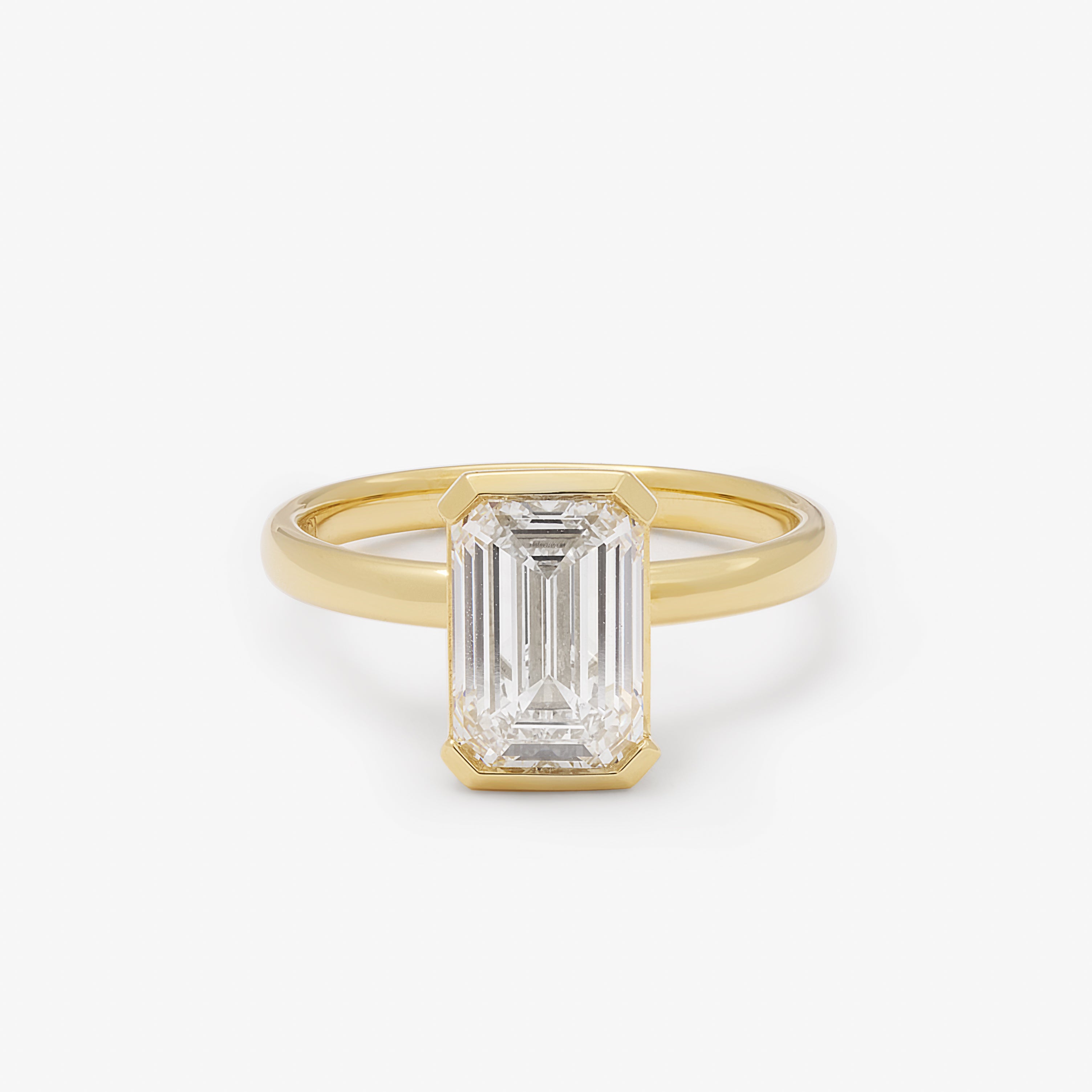 18K Yellow Gold 3ct Emerald Cut Lab Diamond Semi Bezel Set Ring