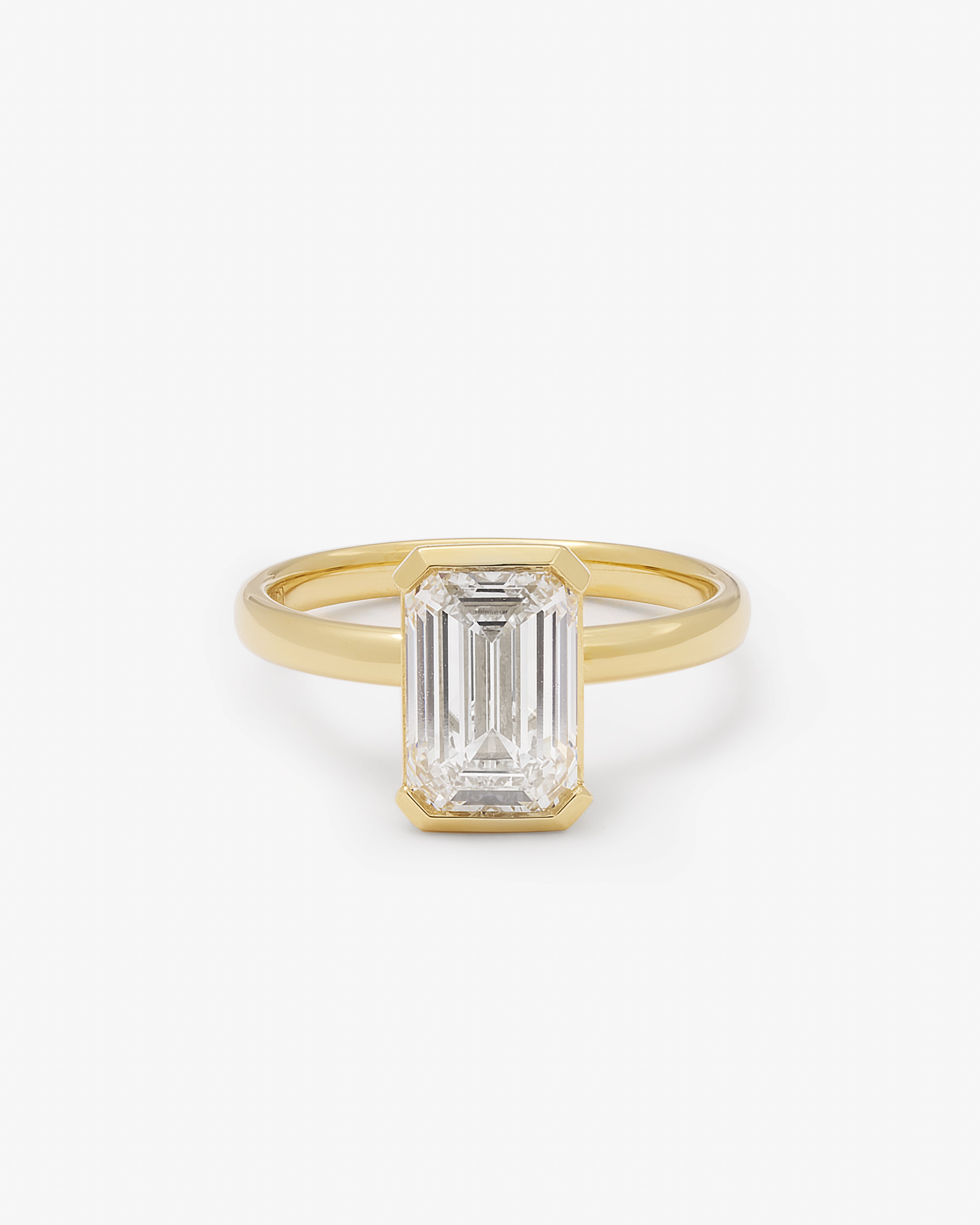 18K Yellow Gold 3ct Emerald Cut Lab Diamond Semi Bezel Set Ring