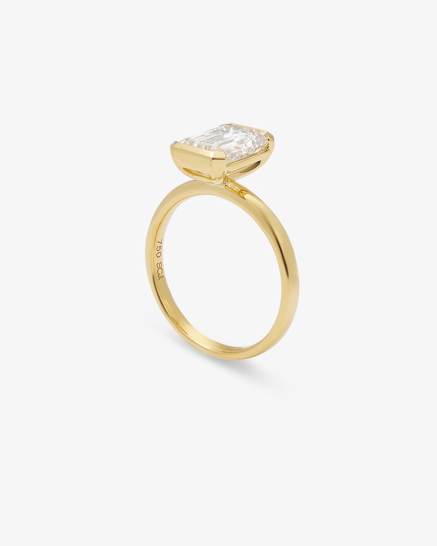18K Yellow Gold 3ct Emerald Cut Lab Diamond Semi Bezel Set Ring