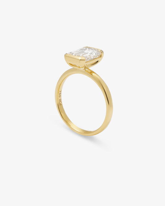 18K Yellow Gold 3ct Emerald Cut Lab Diamond Semi Bezel Set Ring