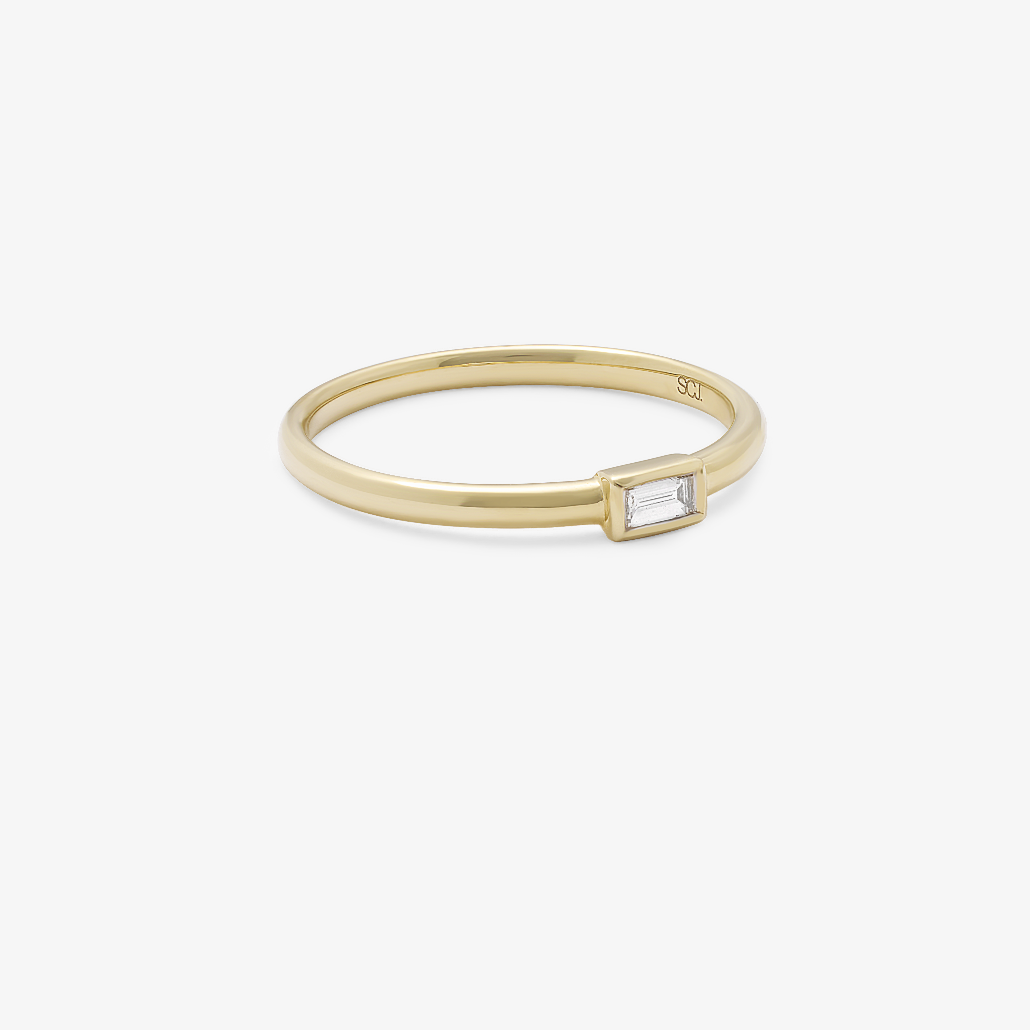 9K Yellow Gold Baguette Diamond Bezel Set dress ring