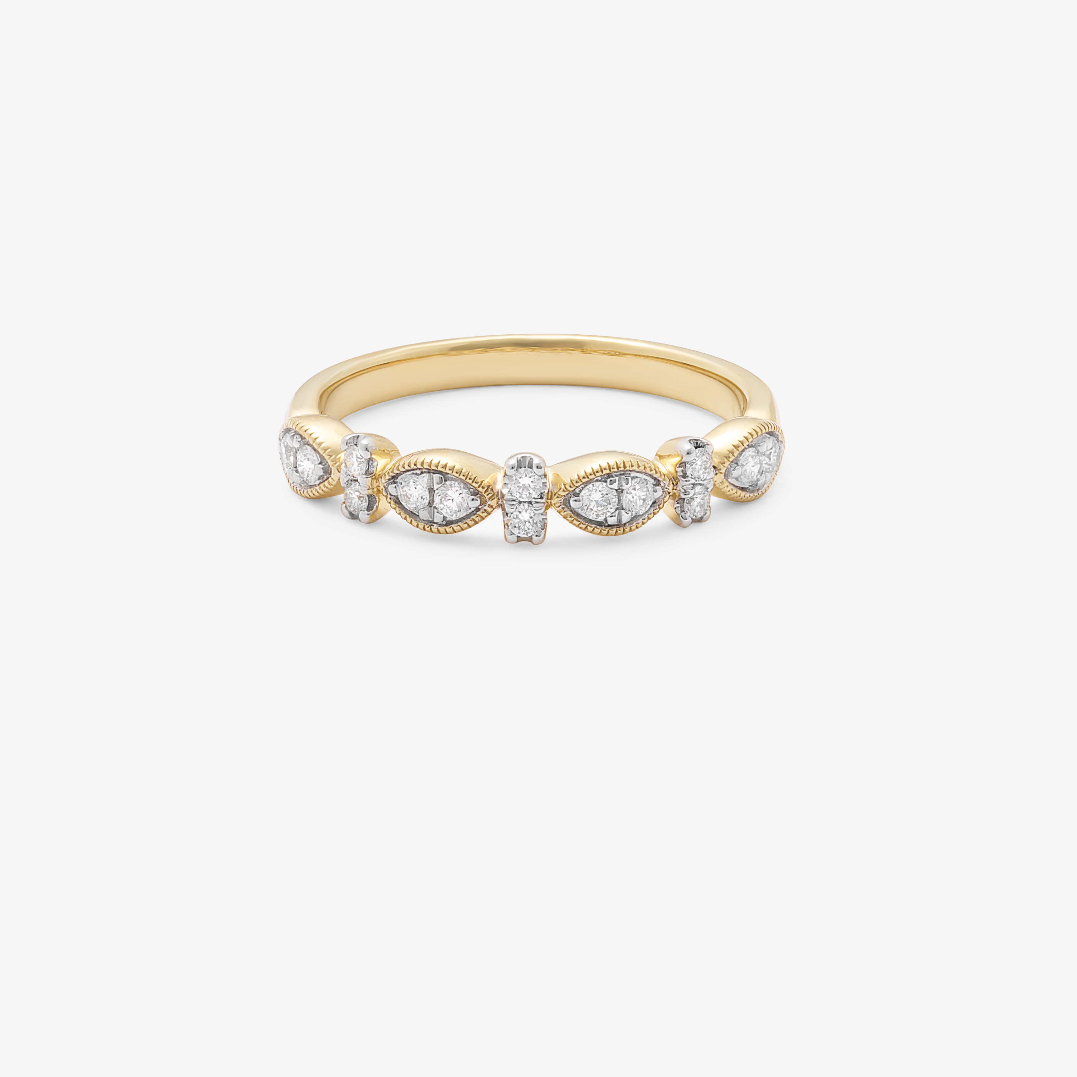 9K Yellow Gold Double Brilliant Diamond Stack and Marquise Illusion Dress Ring