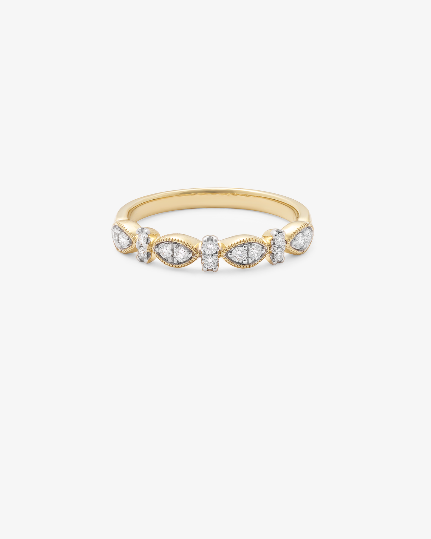 9K Yellow Gold Double Brilliant Diamond Stack and Marquise Illusion Dress Ring