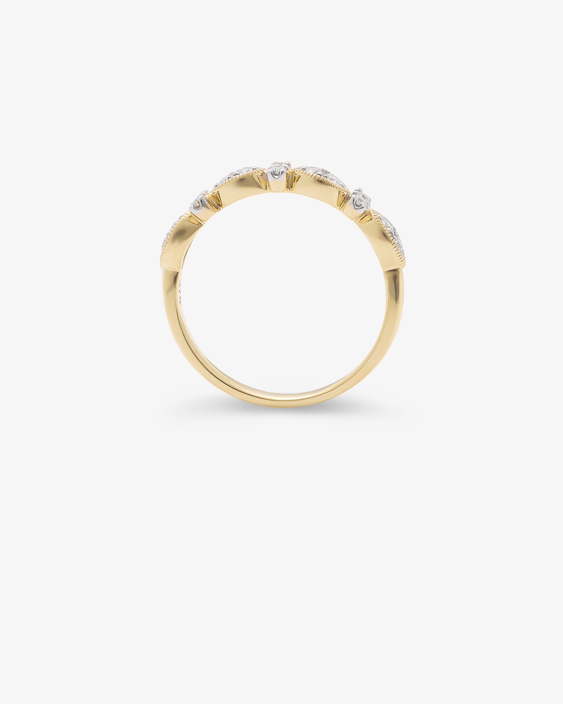 9K Yellow Gold Double Brilliant Diamond Stack and Marquise Illusion Dress Ring