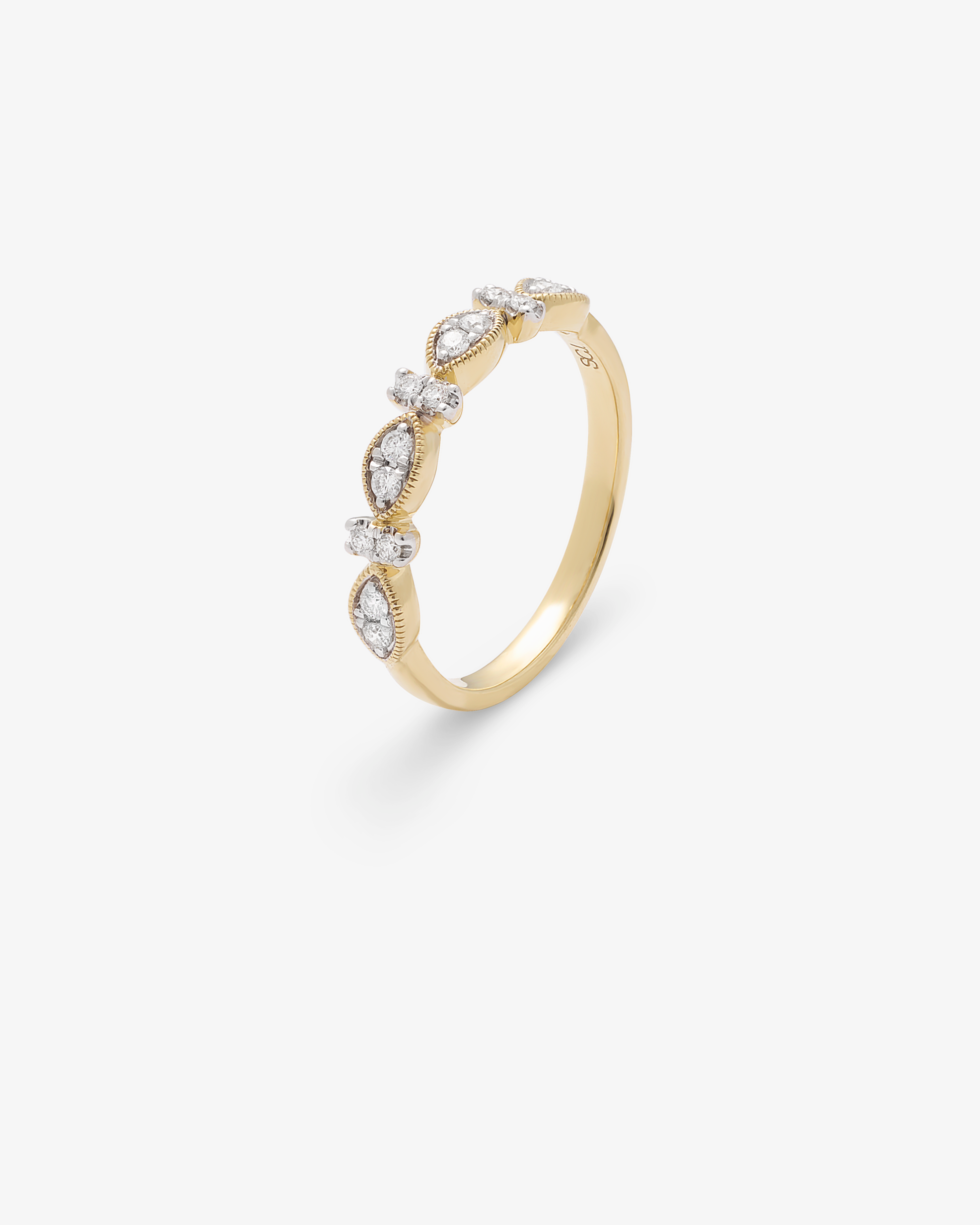 9K Yellow Gold Double Brilliant Diamond Stack and Marquise Illusion Dress Ring
