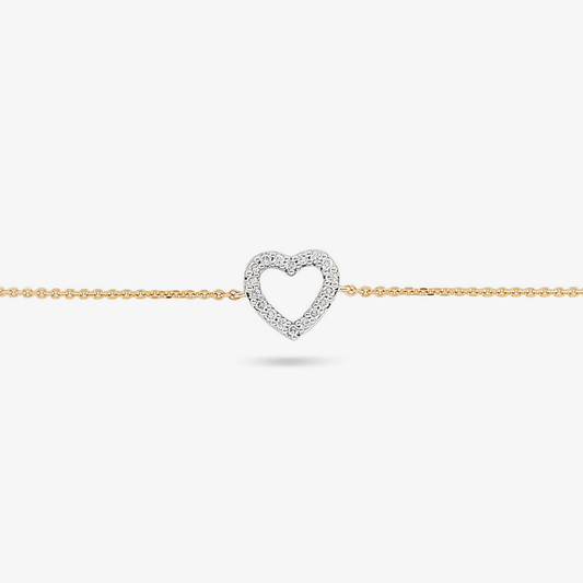 9Yw 0.07tdw round lab diamond claw set heart fine bracelet