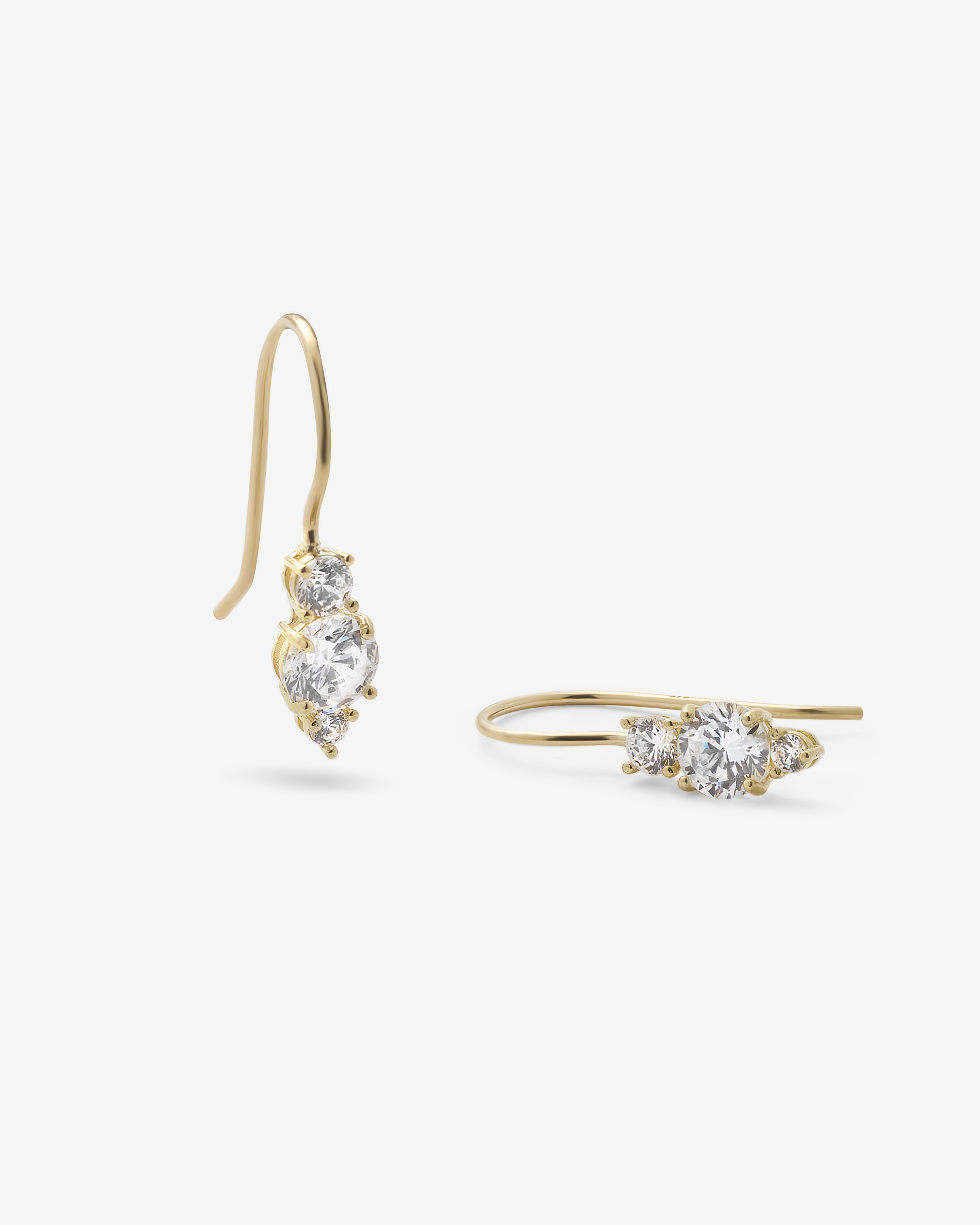 Three Stone Round Zirconia Drop Hook Earrings