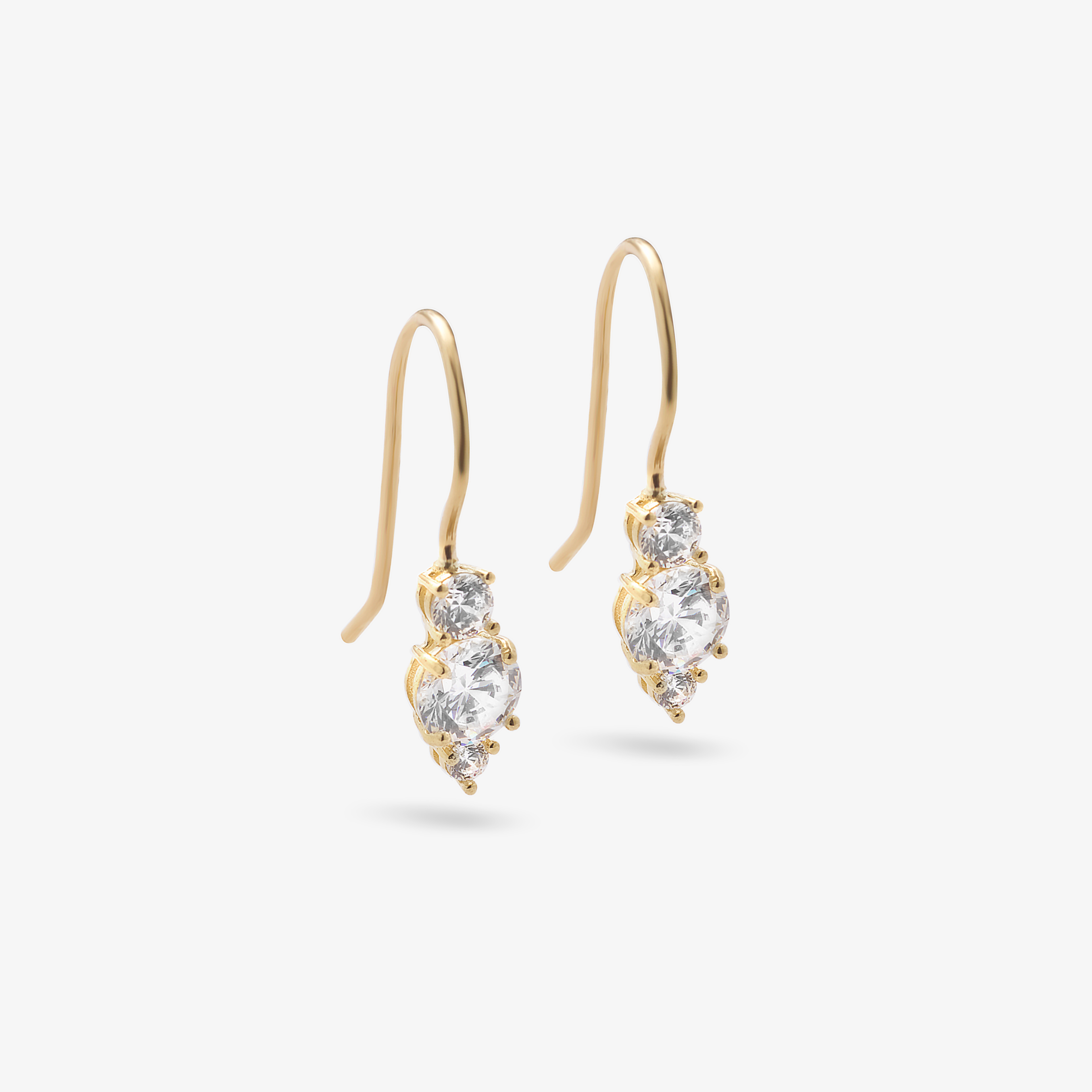 Three Stone Round Zirconia Drop Hook Earrings