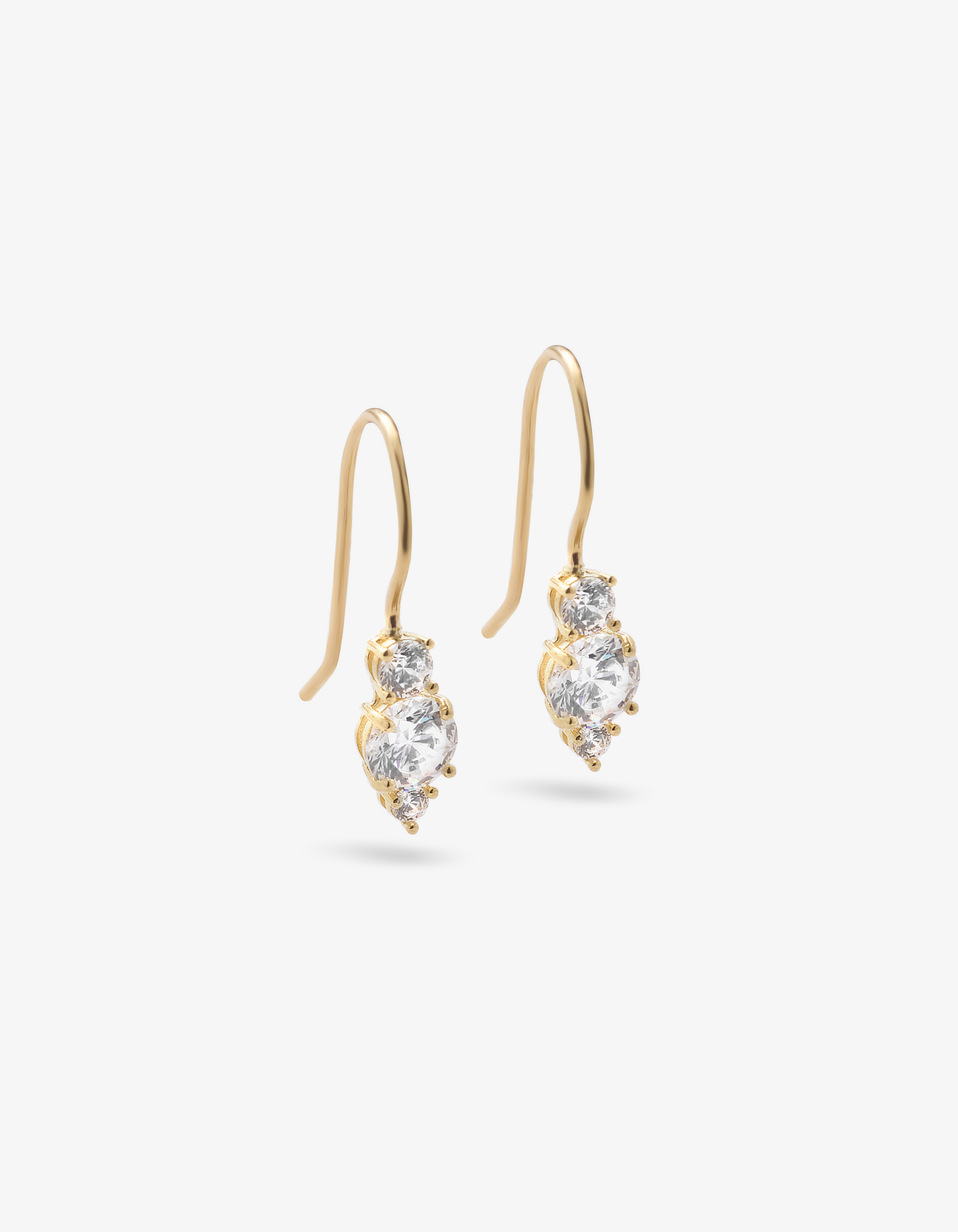 Three Stone Round Zirconia Drop Hook Earrings
