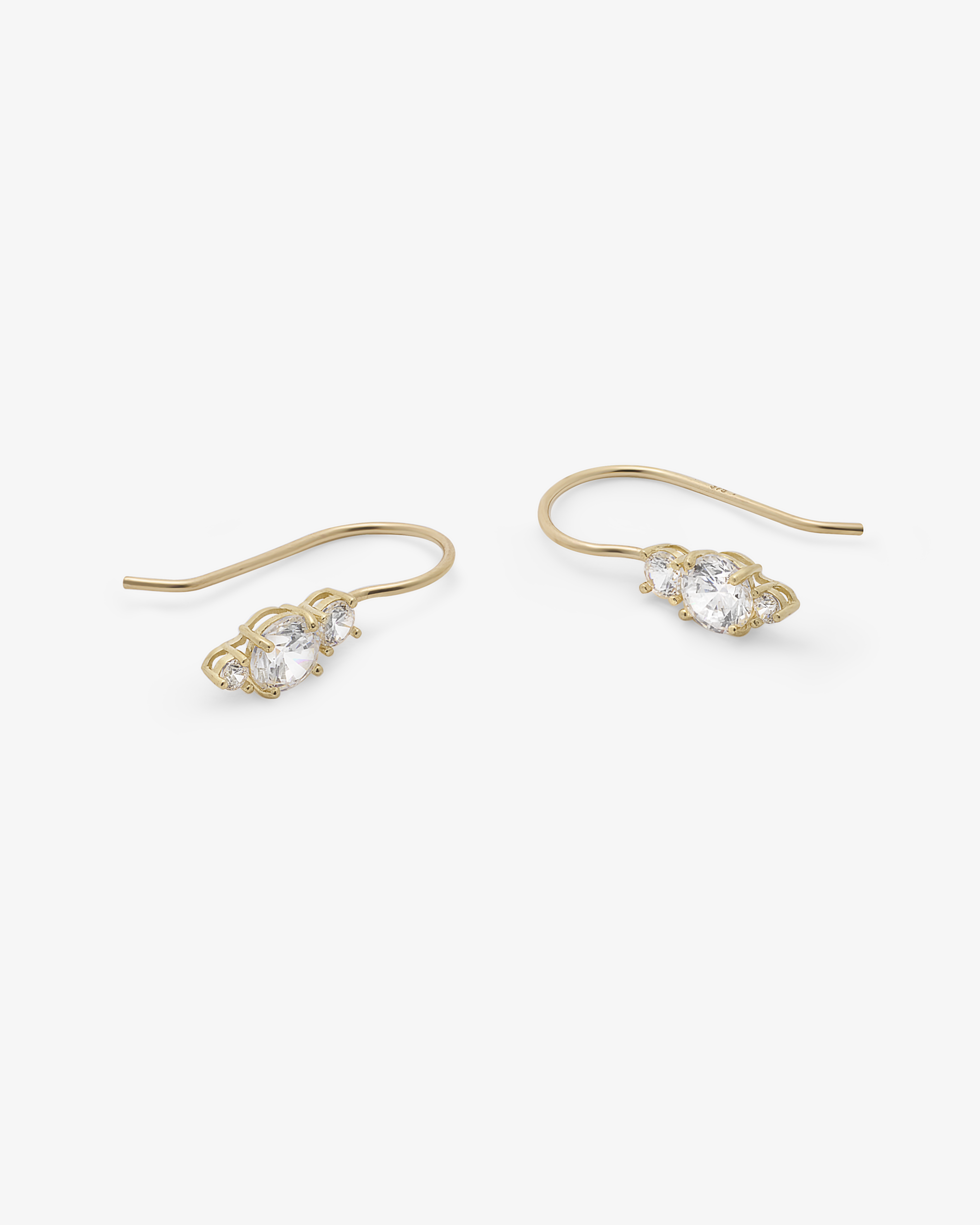 Three Stone Round Zirconia Drop Hook Earrings