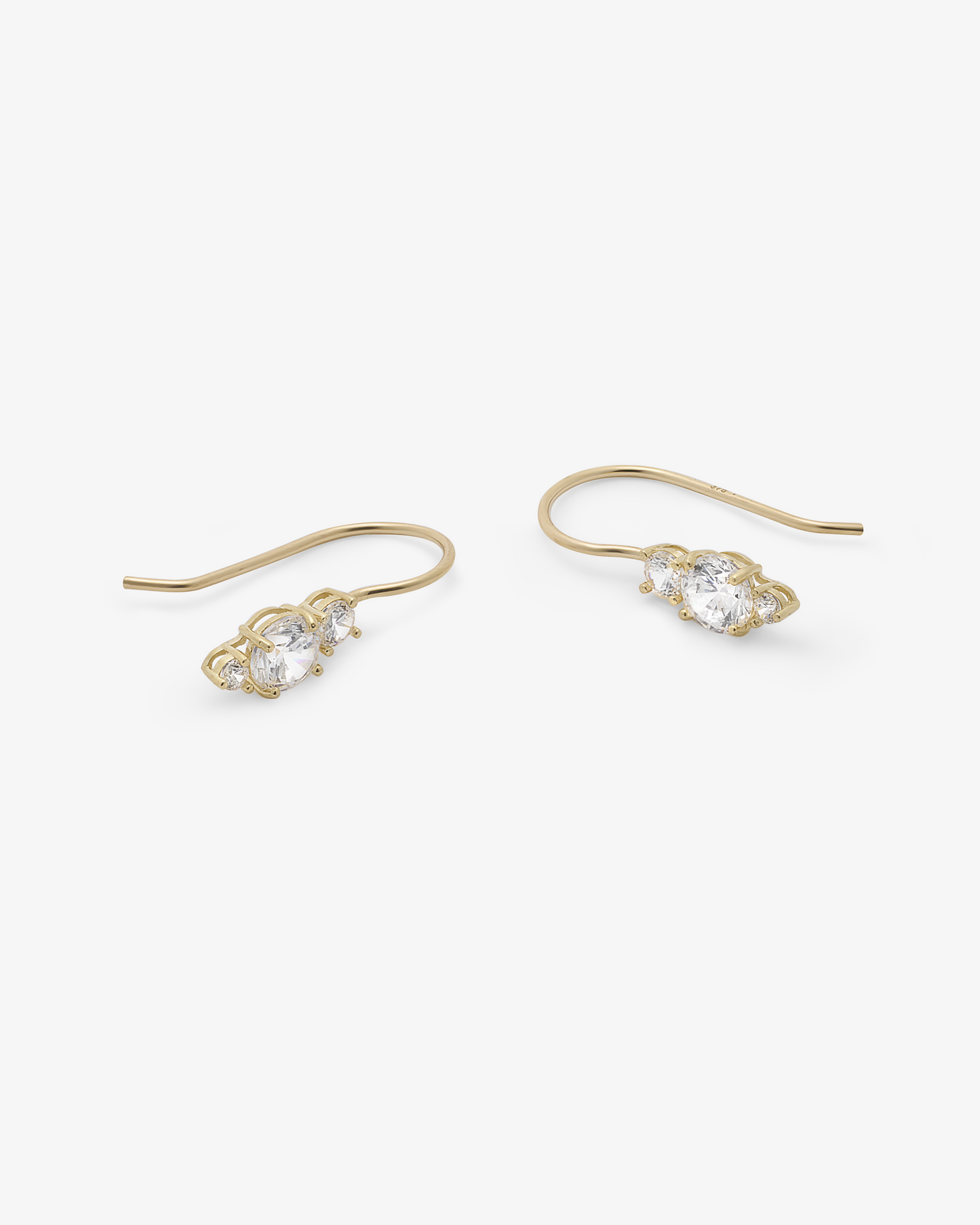Three Stone Round Zirconia Drop Hook Earrings