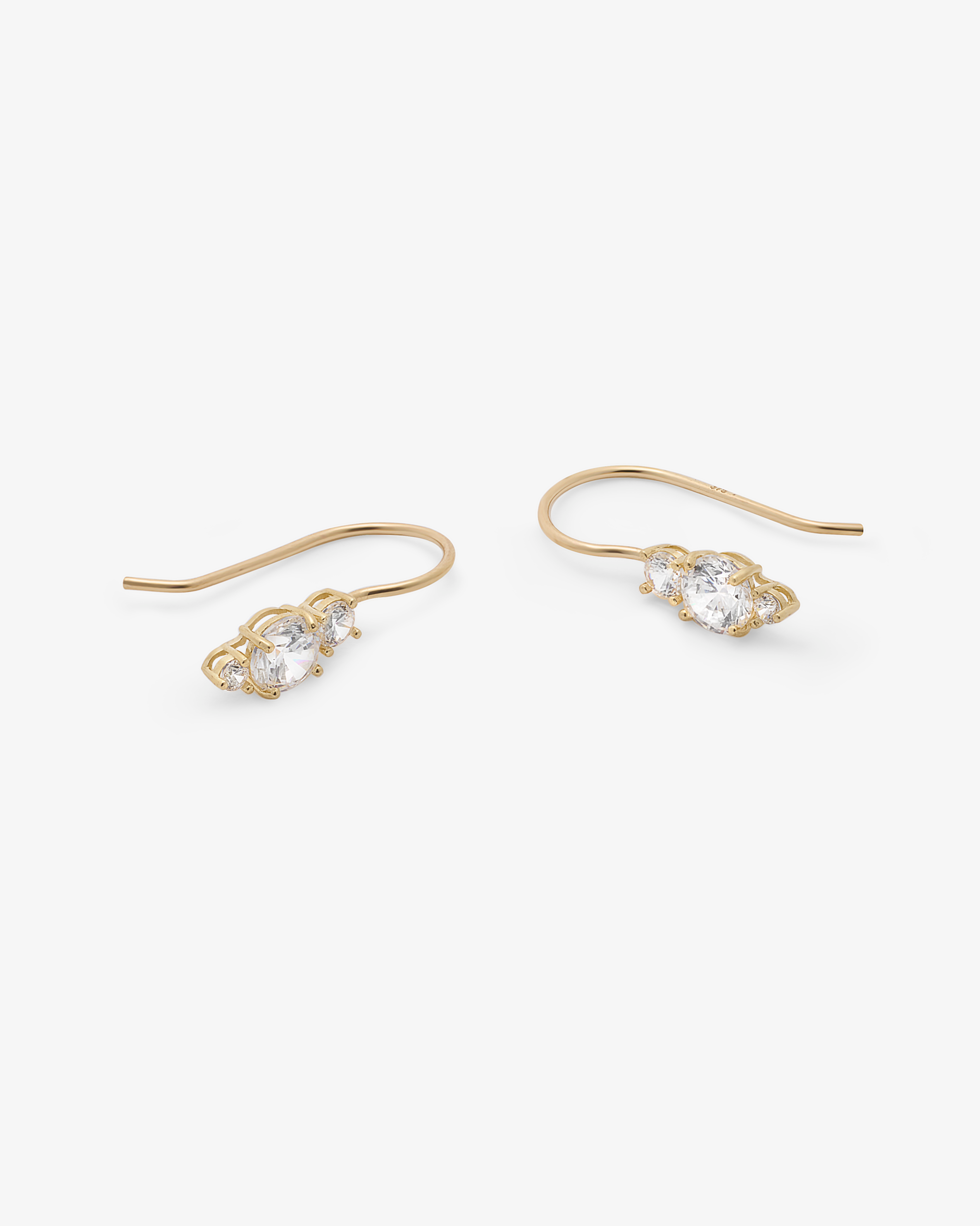 9k Yellow Gold Cubic Zirconia Claw Set 3 Stone Drop Earrings