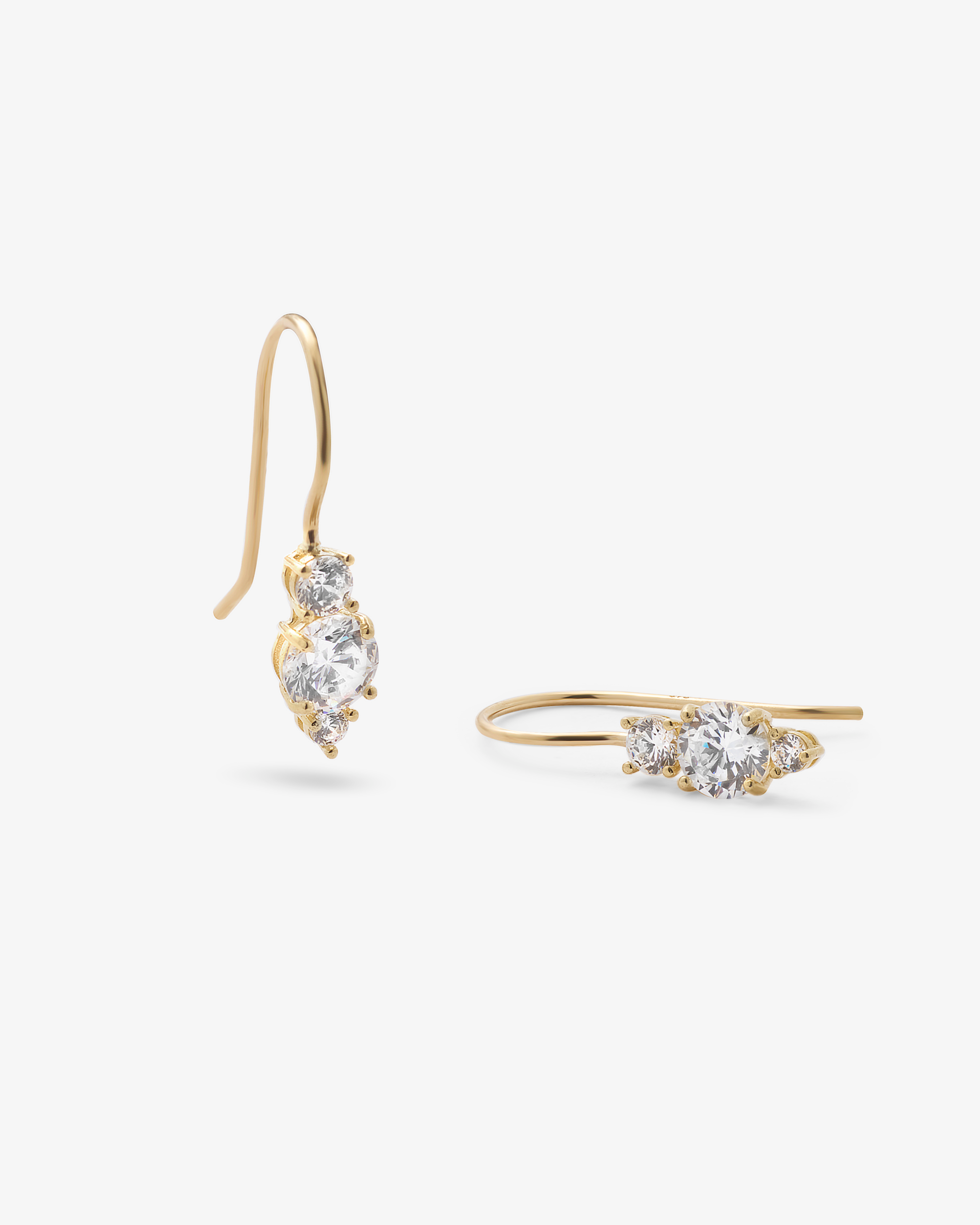 9k Yellow Gold Cubic Zirconia Claw Set 3 Stone Drop Earrings