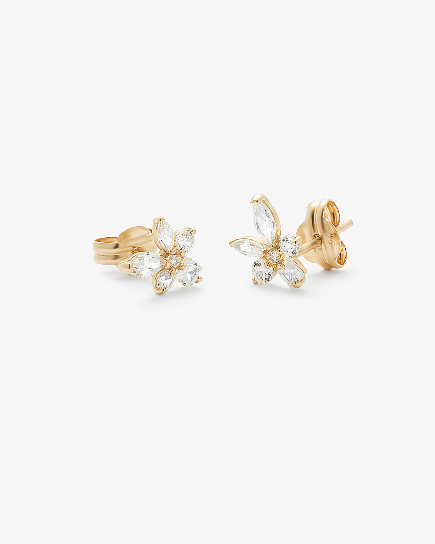 9k Yellow Gold Marquise Round and Princess Zirconia Cluster Stud Earrings