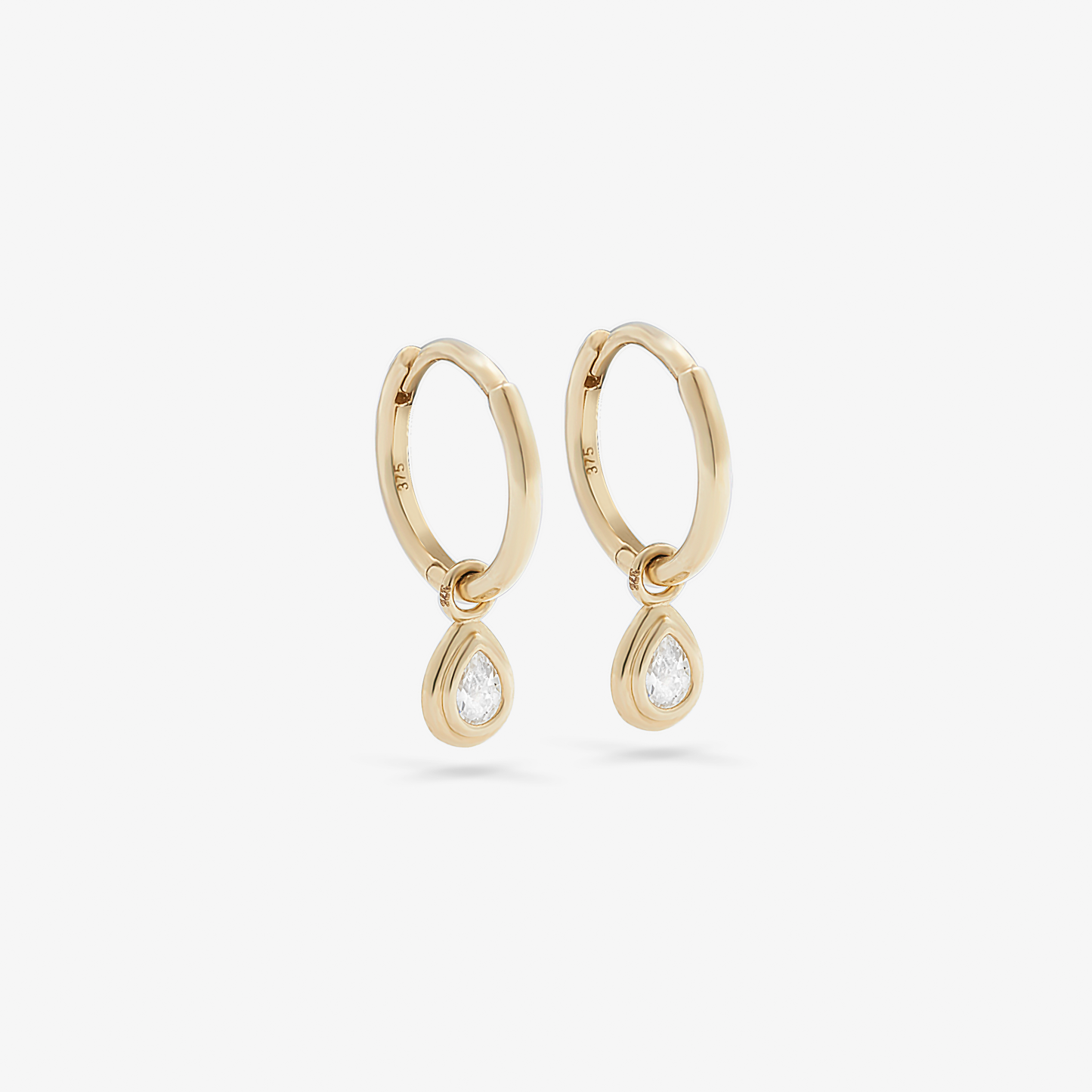 9Y pear cubic zirconia bezel set drop huggie earrings