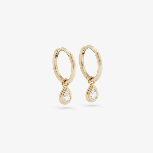 9Y pear cubic zirconia bezel set drop huggie earrings