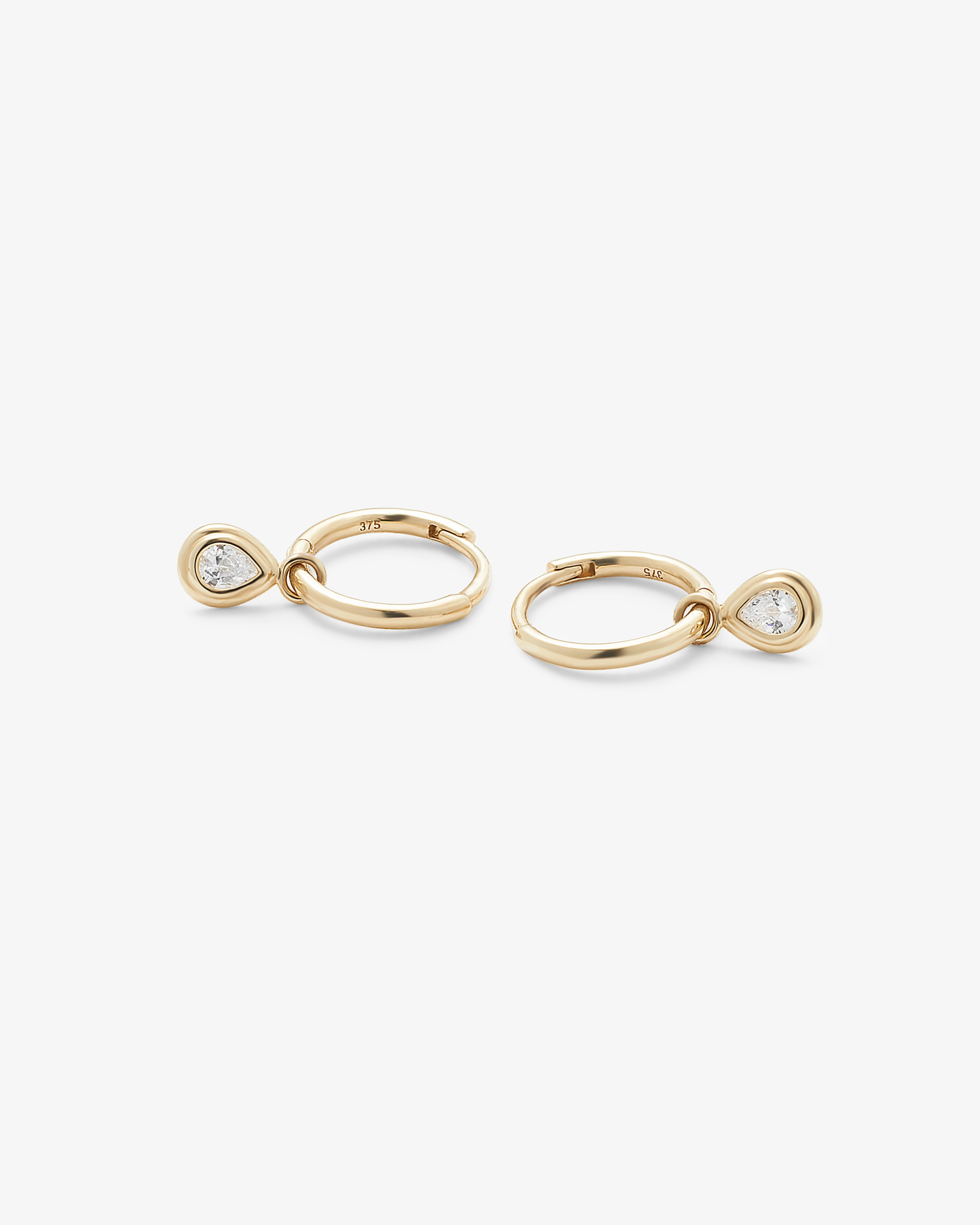 9K Yellow Gold Pear Zirconia Bezel Set Drop Huggie Earrings