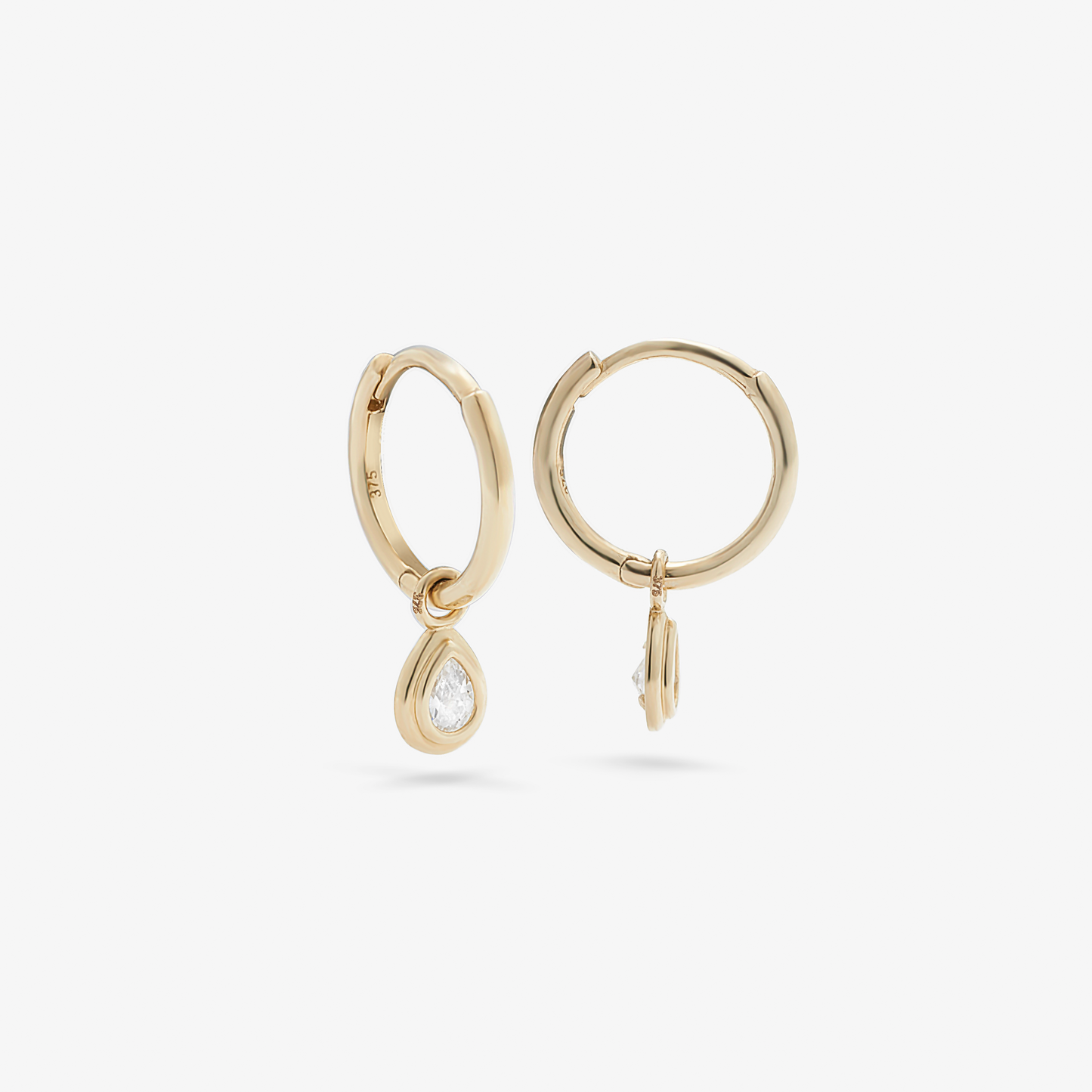 9Y pear cubic zirconia bezel set drop huggie earrings