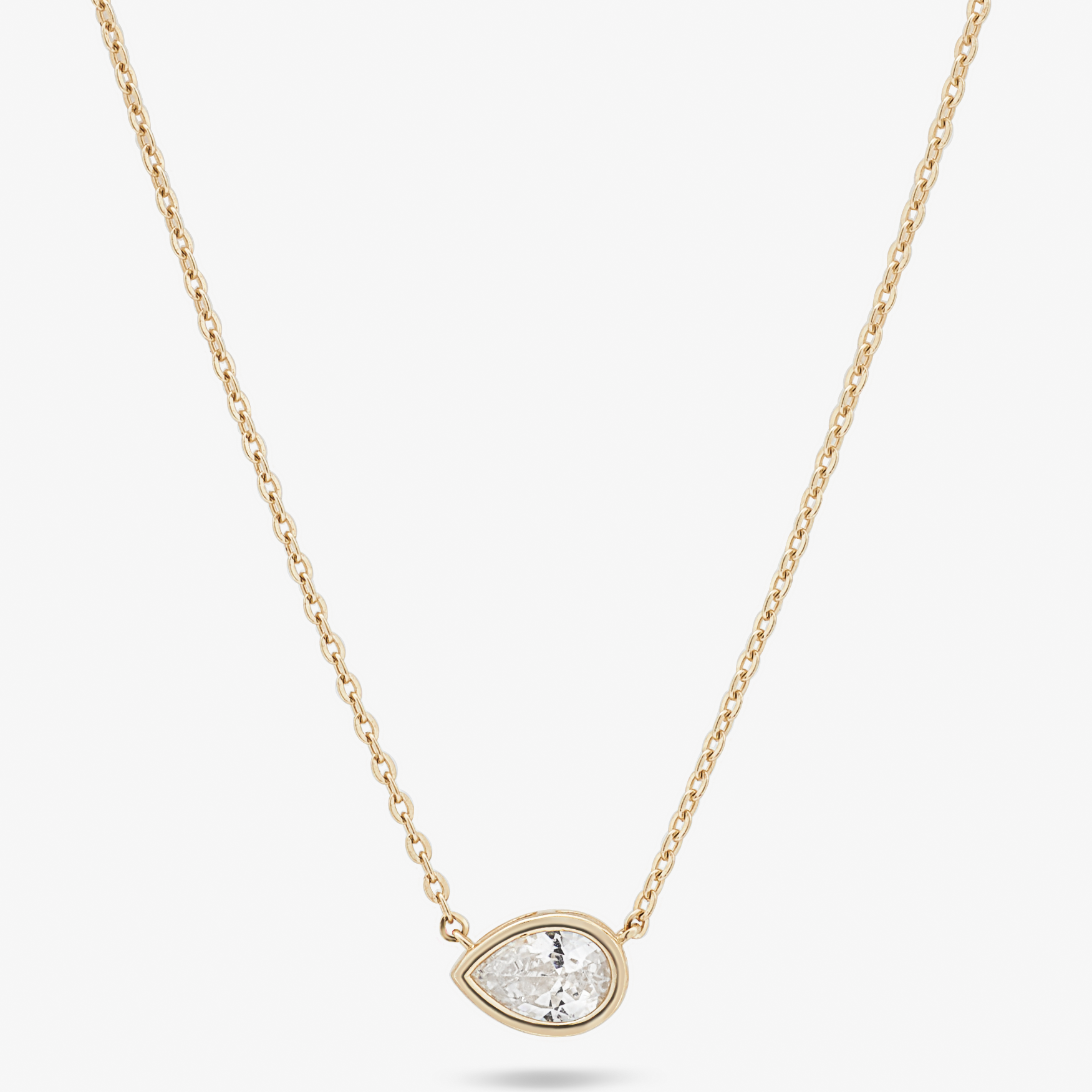 Pear Zirconia Bezel Necklace East West
