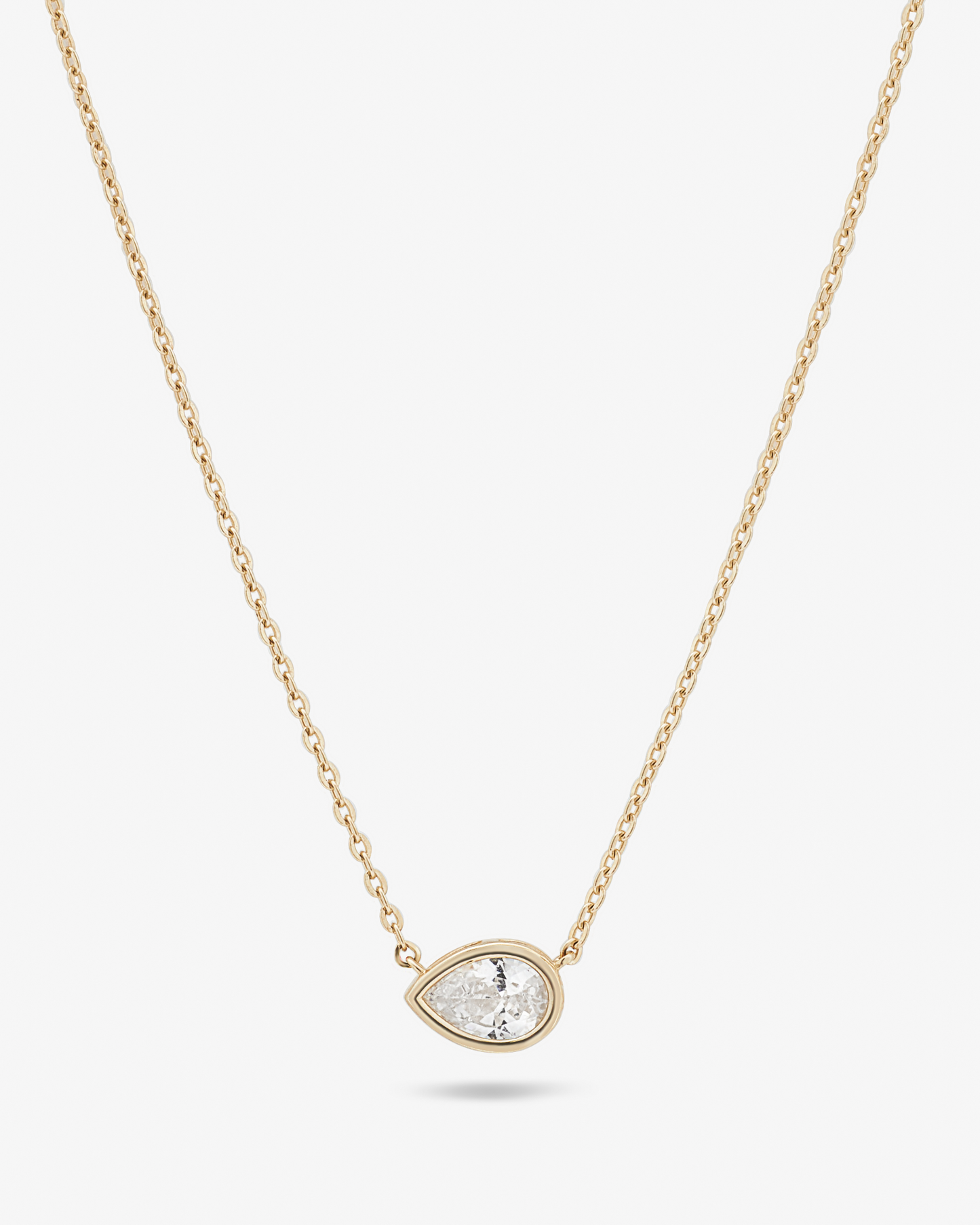 Pear Zirconia Bezel Necklace East West